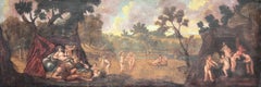 Antique Huge Old Master Oil Painting 17th century Diana & Cupids in Panoramic Landscape