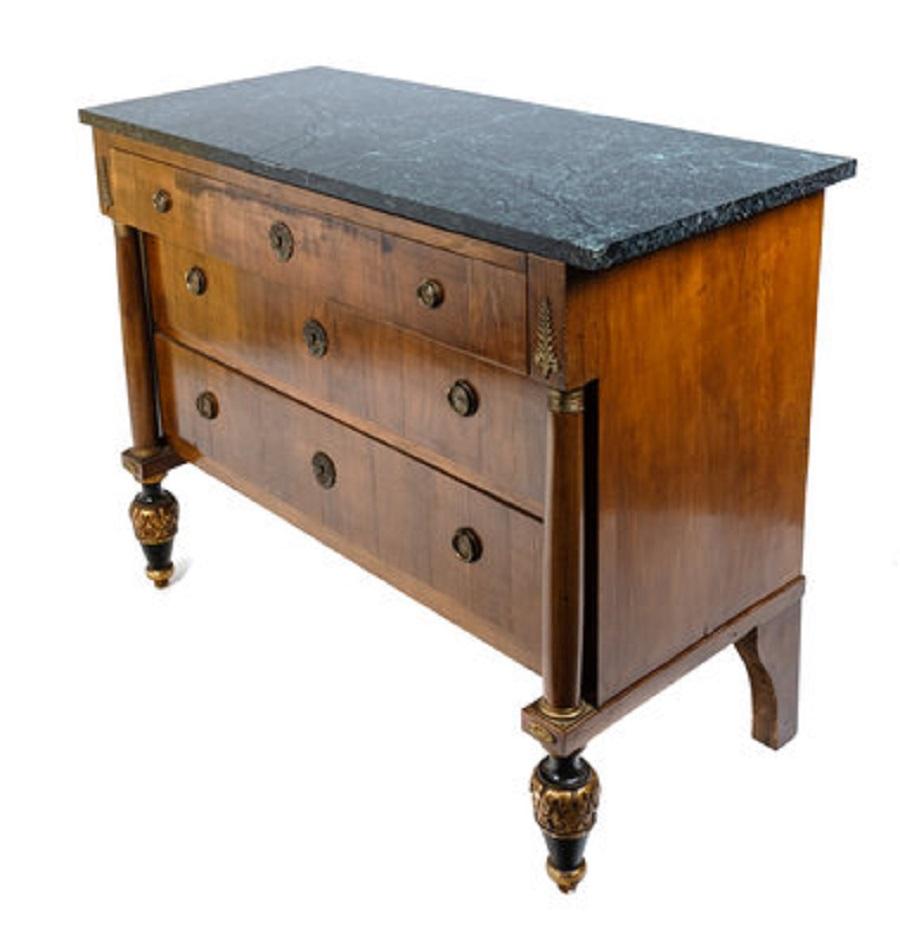 Northern European mahogany marble top commode with painted feet, first half 19th century.
 