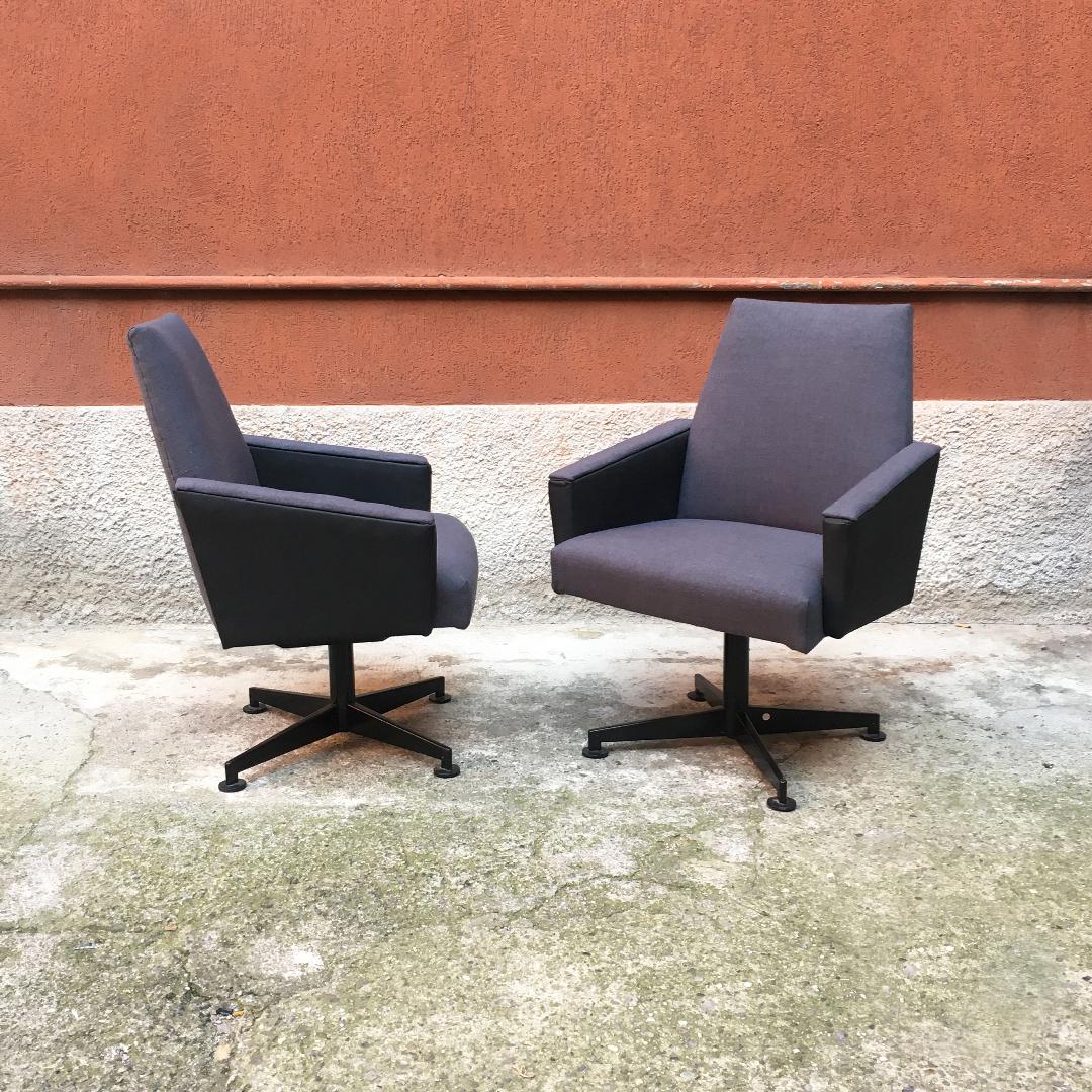 Northern European Mid-Century Modern gray fabric and metal armchairs, 1960s
Northern European, new upholstery and gray velvet armchairs whit armrests covered in their original black imitation leather and swivel structure on black metal