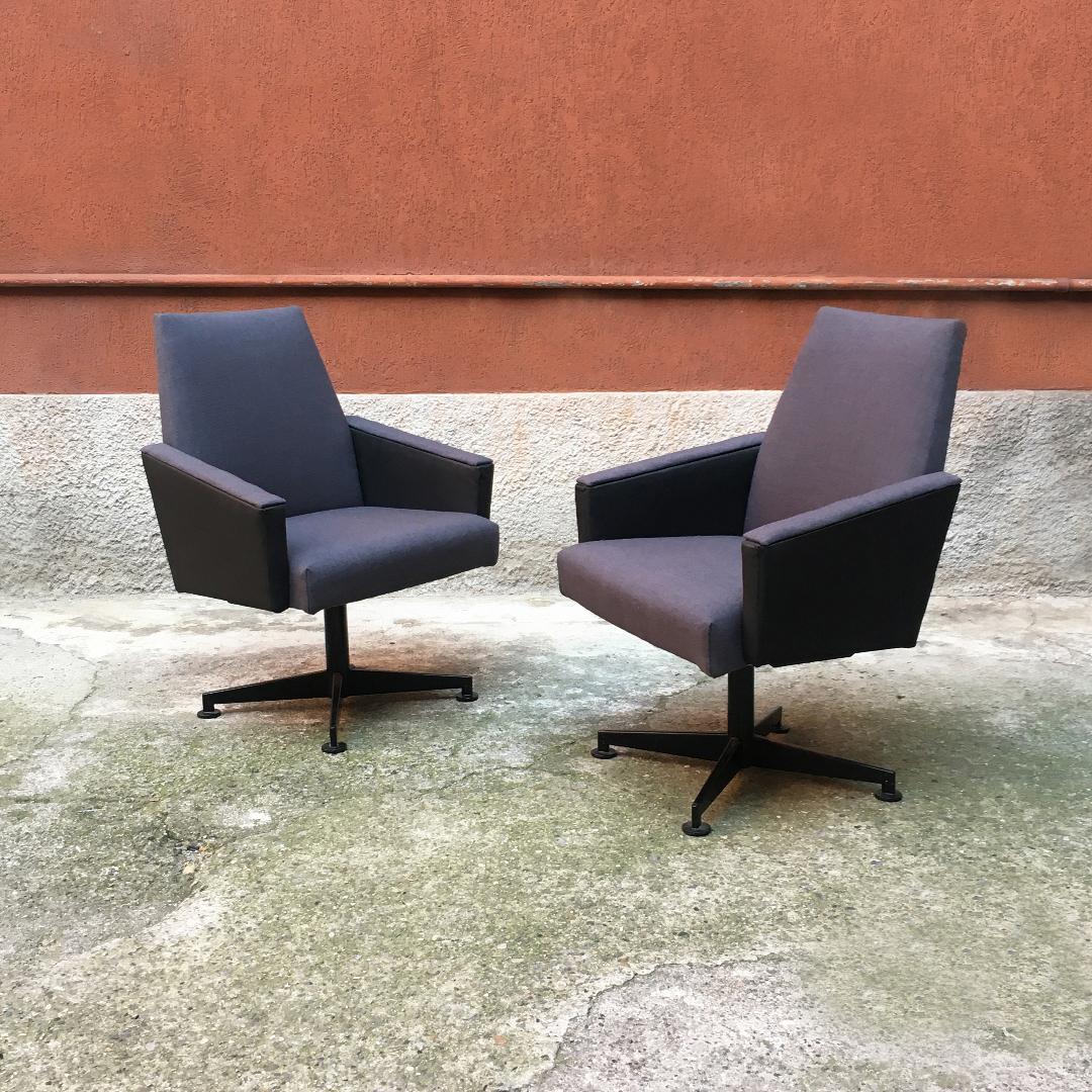 Italian Northern European Mid-Century Modern Gray Fabric and Metal Armchairs, 1960s For Sale