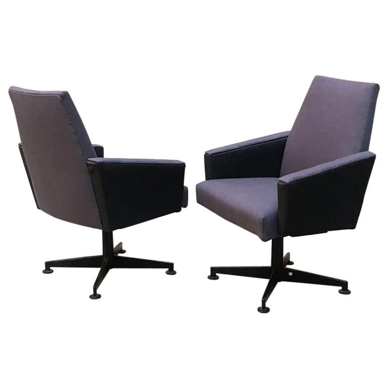 Northern European Mid-Century Modern Gray Fabric and Metal Armchairs, 1960s For Sale