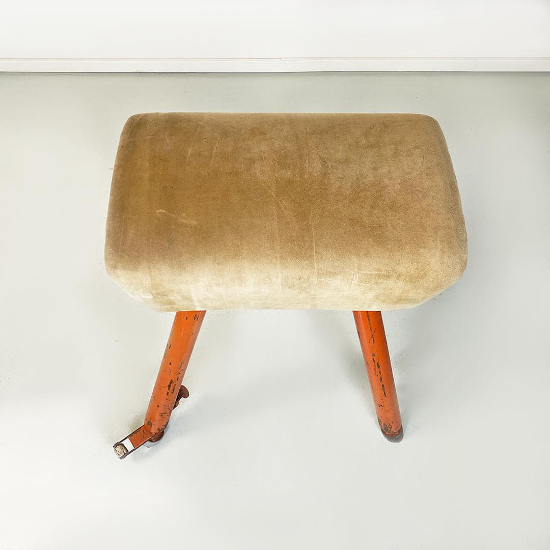 Northern European Midcentury Orange Metal and Brown Tan Suede Gym Horse, 1960s In Good Condition For Sale In MIlano, IT