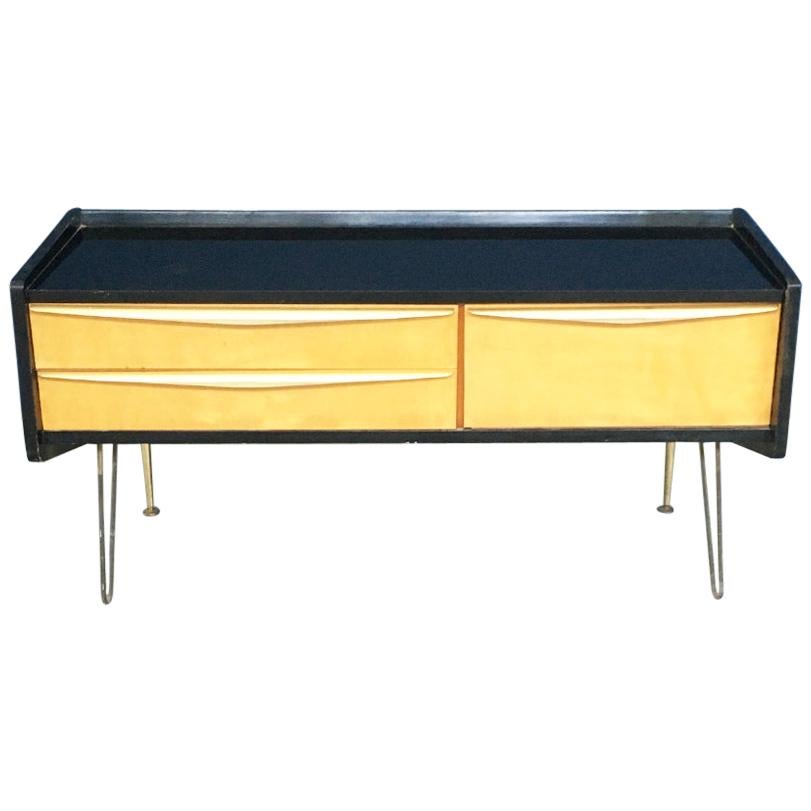 Northern European Midcentury Wood and Brass Cabinet, 1960s