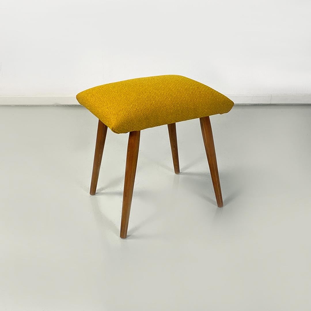 Scandinavian Northern European Mid Century Yellow Fabric and Beech Pouf or Footrest, 1960s For Sale