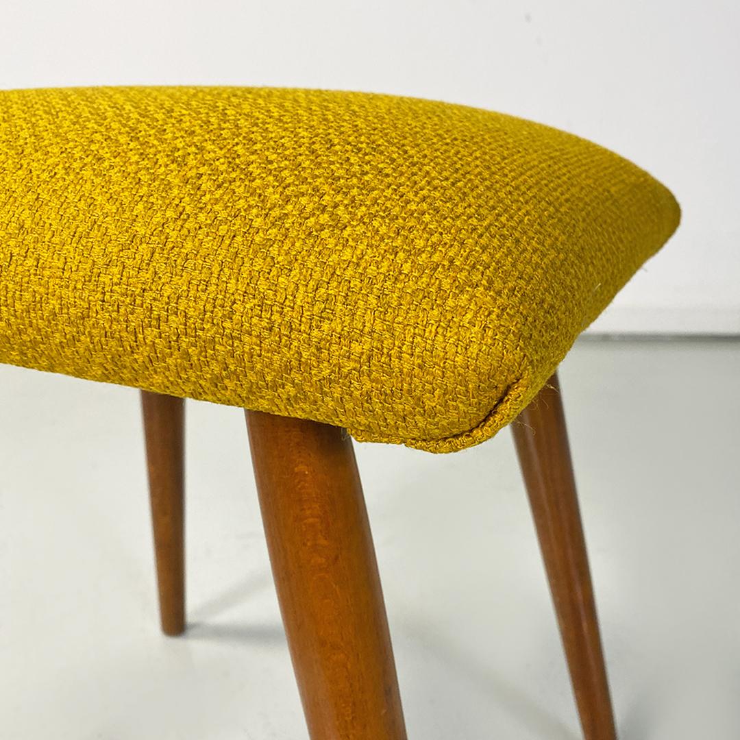 Northern European Mid Century Yellow Fabric and Beech Pouf or Footrest, 1960s For Sale 1