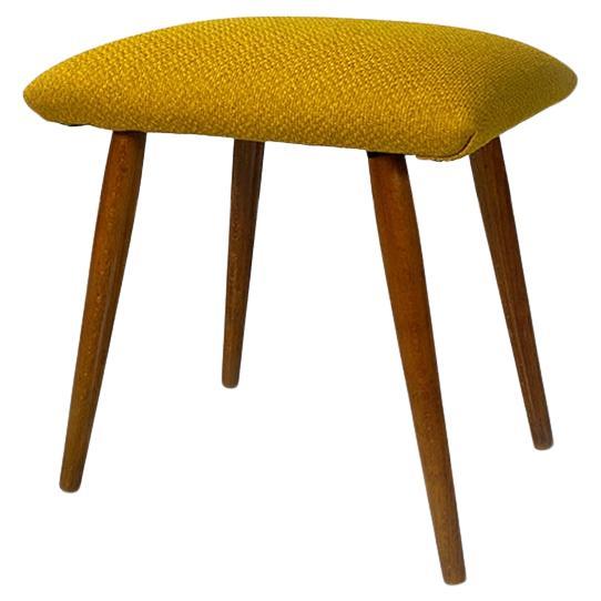 Northern European Mid Century Yellow Fabric and Beech Pouf or Footrest, 1960s For Sale