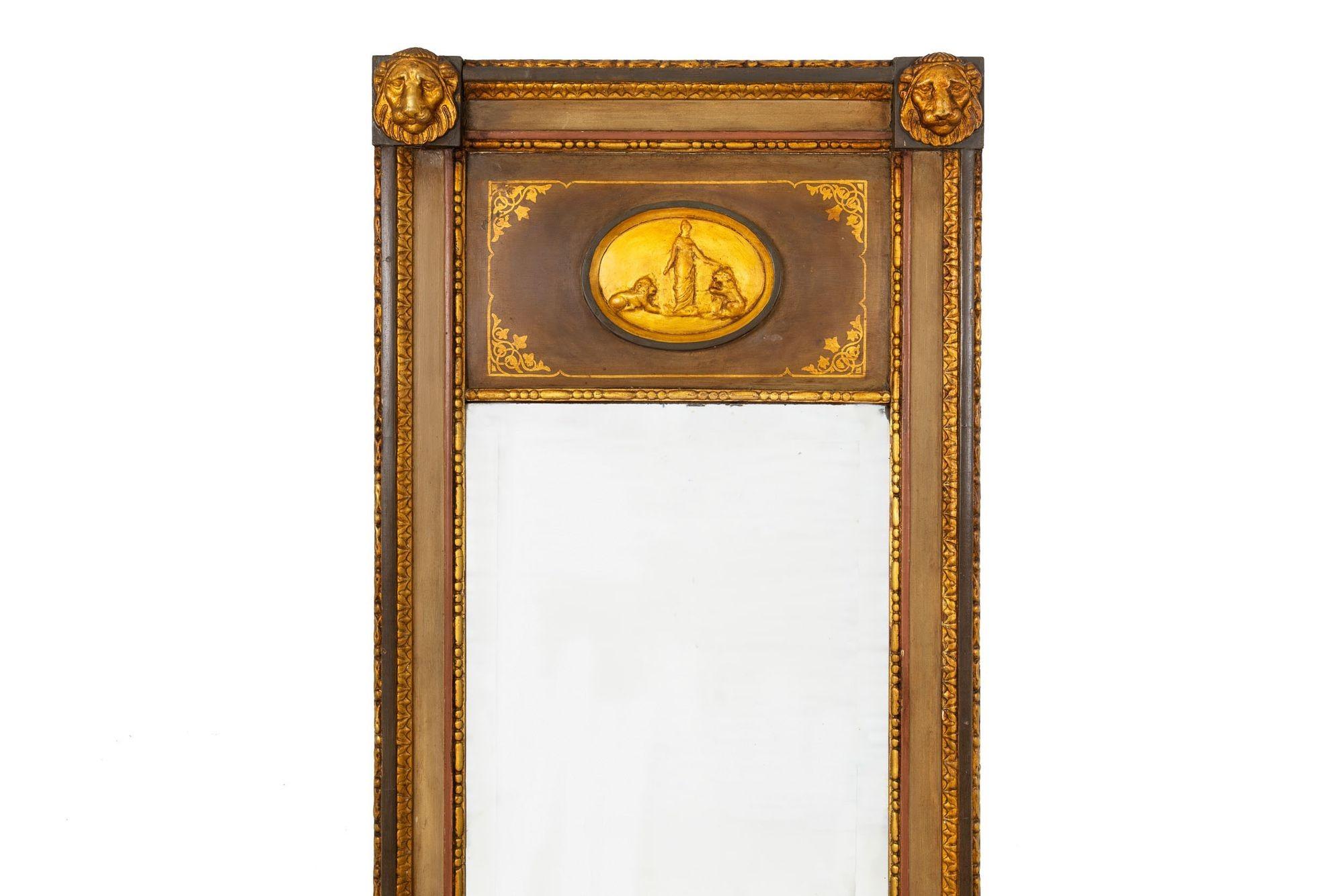 NEOCLASSICAL POLYCHROMED AND PARCEL-GILT PIER MIRROR
Northern European, circa late 19th century
Item # 307PMQ13Q 

Featuring a rectangular elongated form of gilded molded-gesso borders of anthemion, acanthus and bead-and-dart motif with painted
