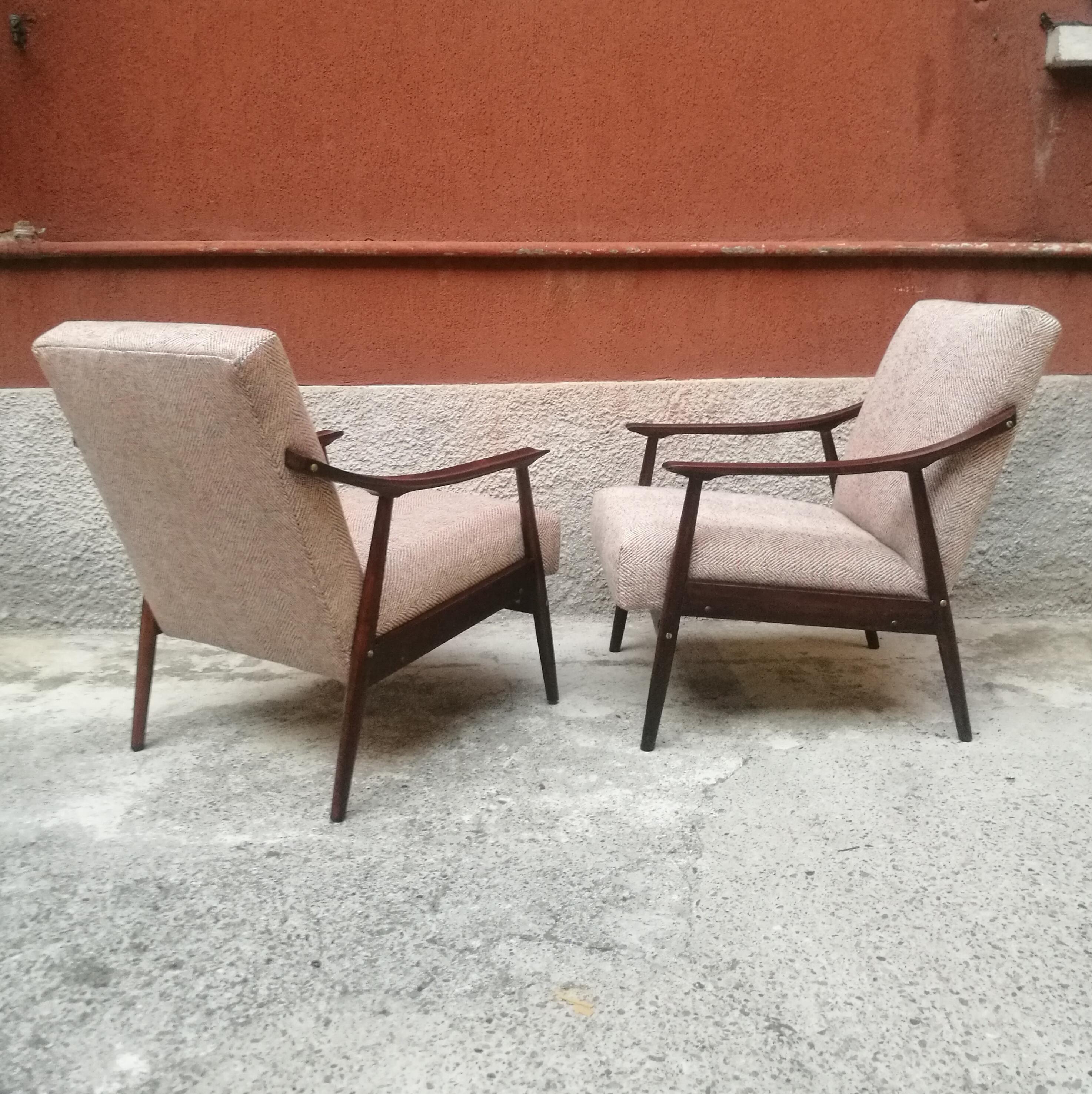 Northern European Beech and Colored Fabric Armchairs, 1960 In Excellent Condition In MIlano, IT