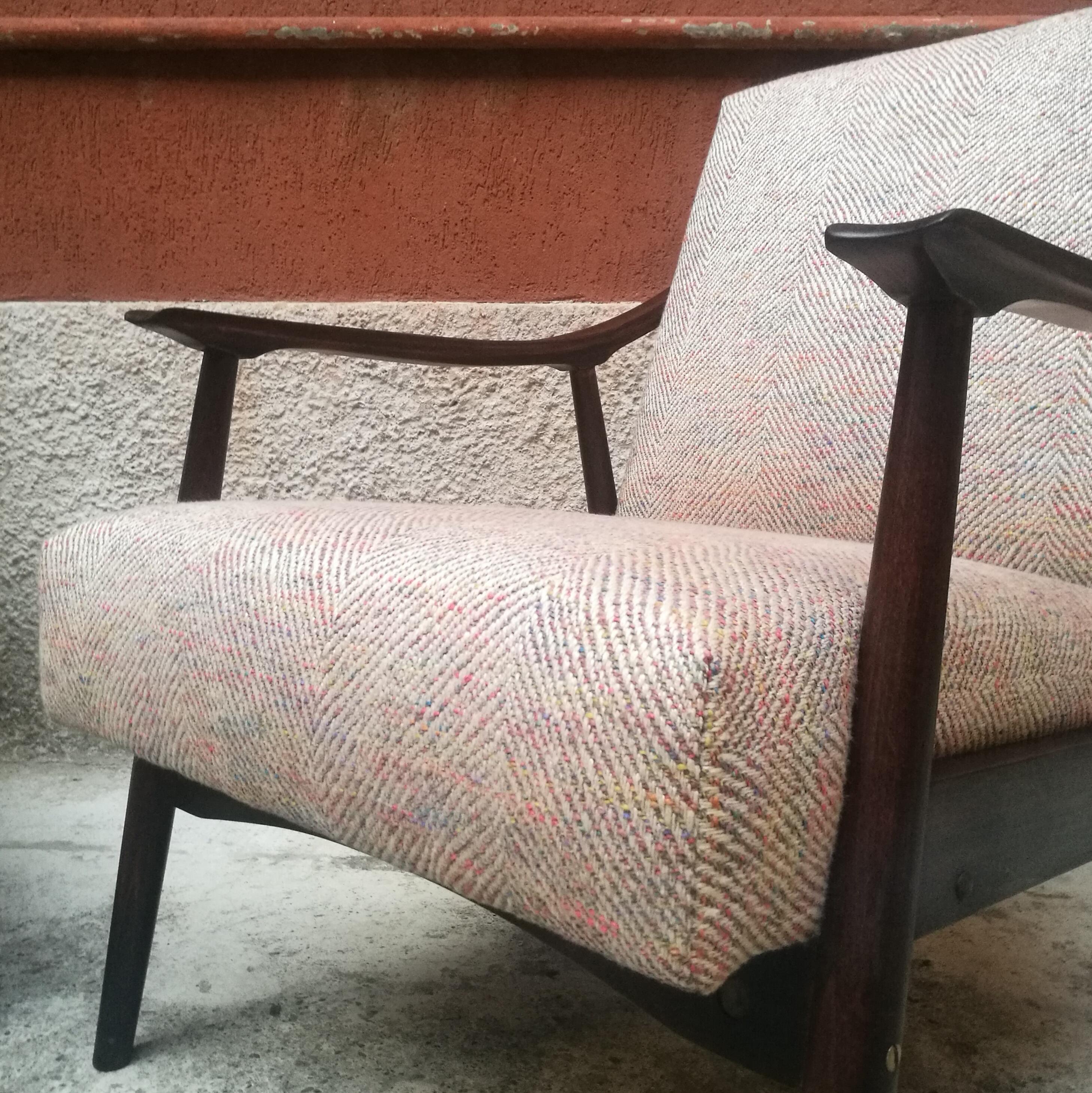 Mid-20th Century Northern European Beech and Colored Fabric Armchairs, 1960