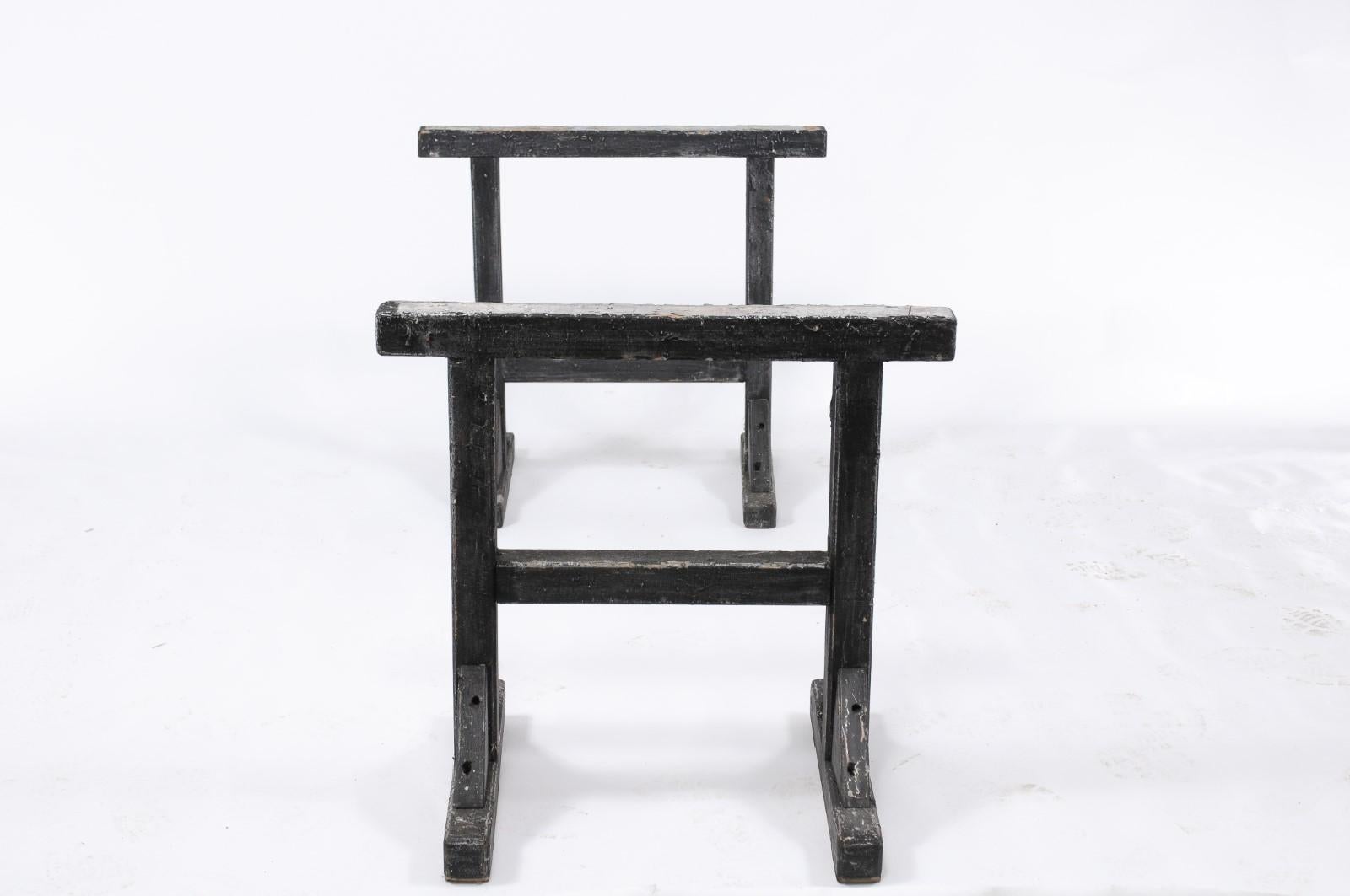 Northern French Long Pine Work Table with Black-Painted Trestle Base, circa 1920 7