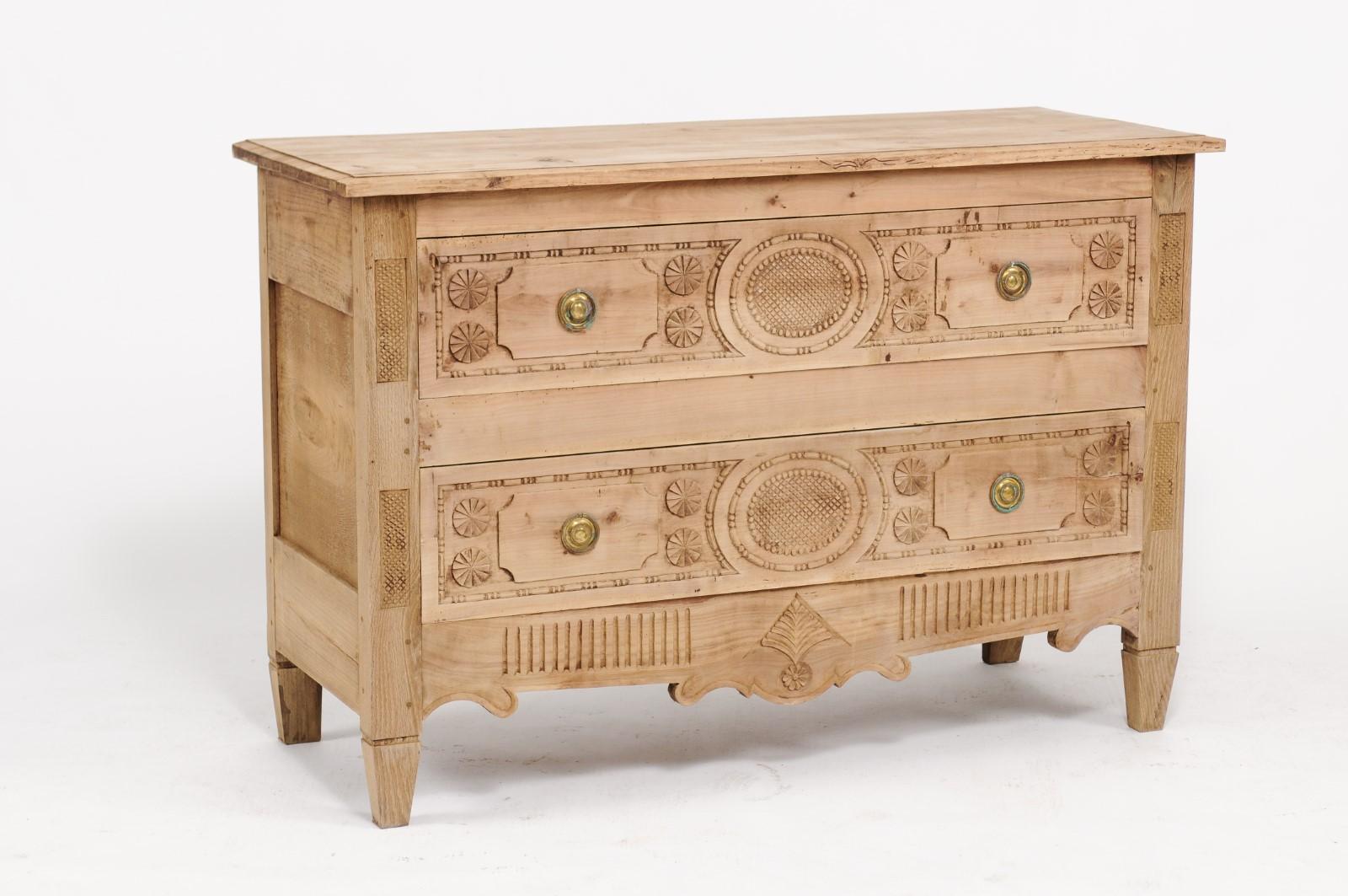 Northern French Louis XVI Style 1900s Stripped Oak Commode with Two Drawers 6
