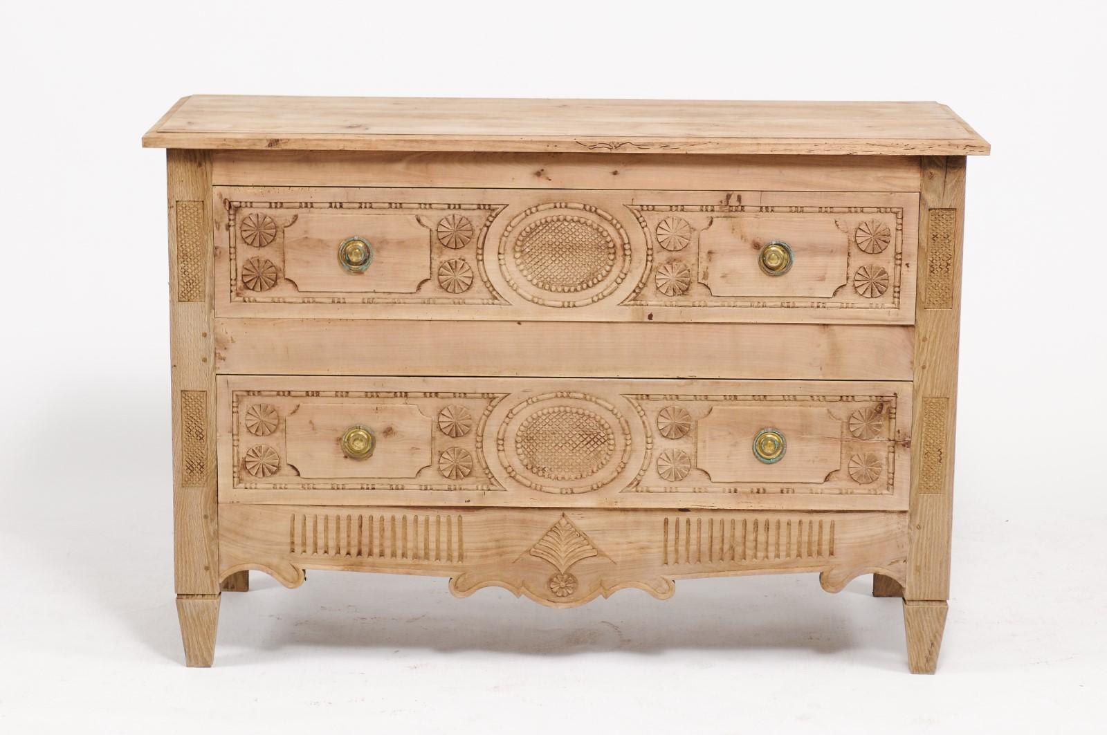 Northern French Louis XVI Style 1900s Stripped Oak Commode with Two Drawers 8