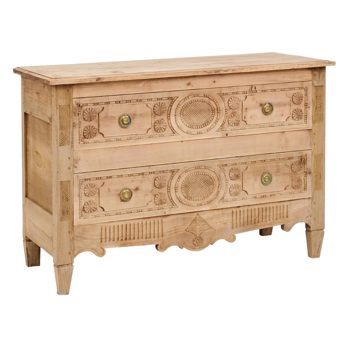 Northern French Louis XVI Style 1900s Stripped Oak Commode with Two Drawers