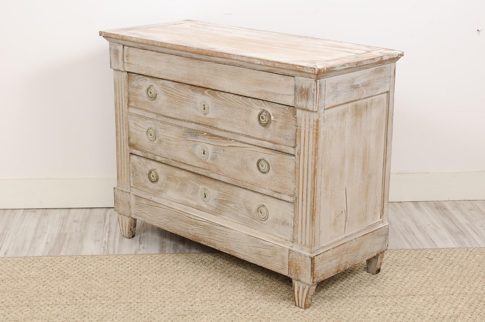 19th Century Northern French Louis XVI Style Blanched Commode with Four Drawers, circa 1890
