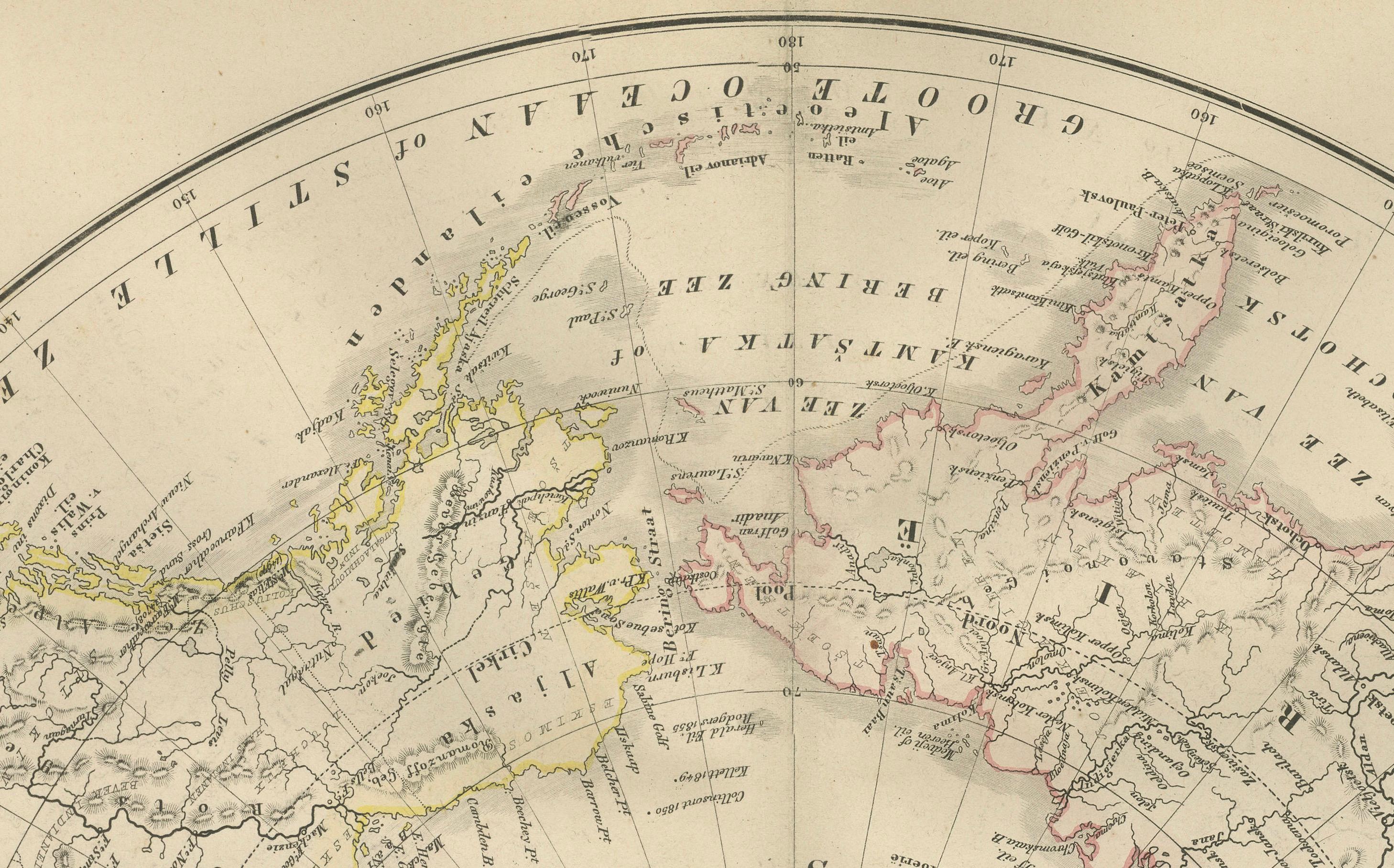 Fin du XIXe siècle Carte de l'hémisphère nord centrée sur le pôle nord, Leyde 1876 en vente