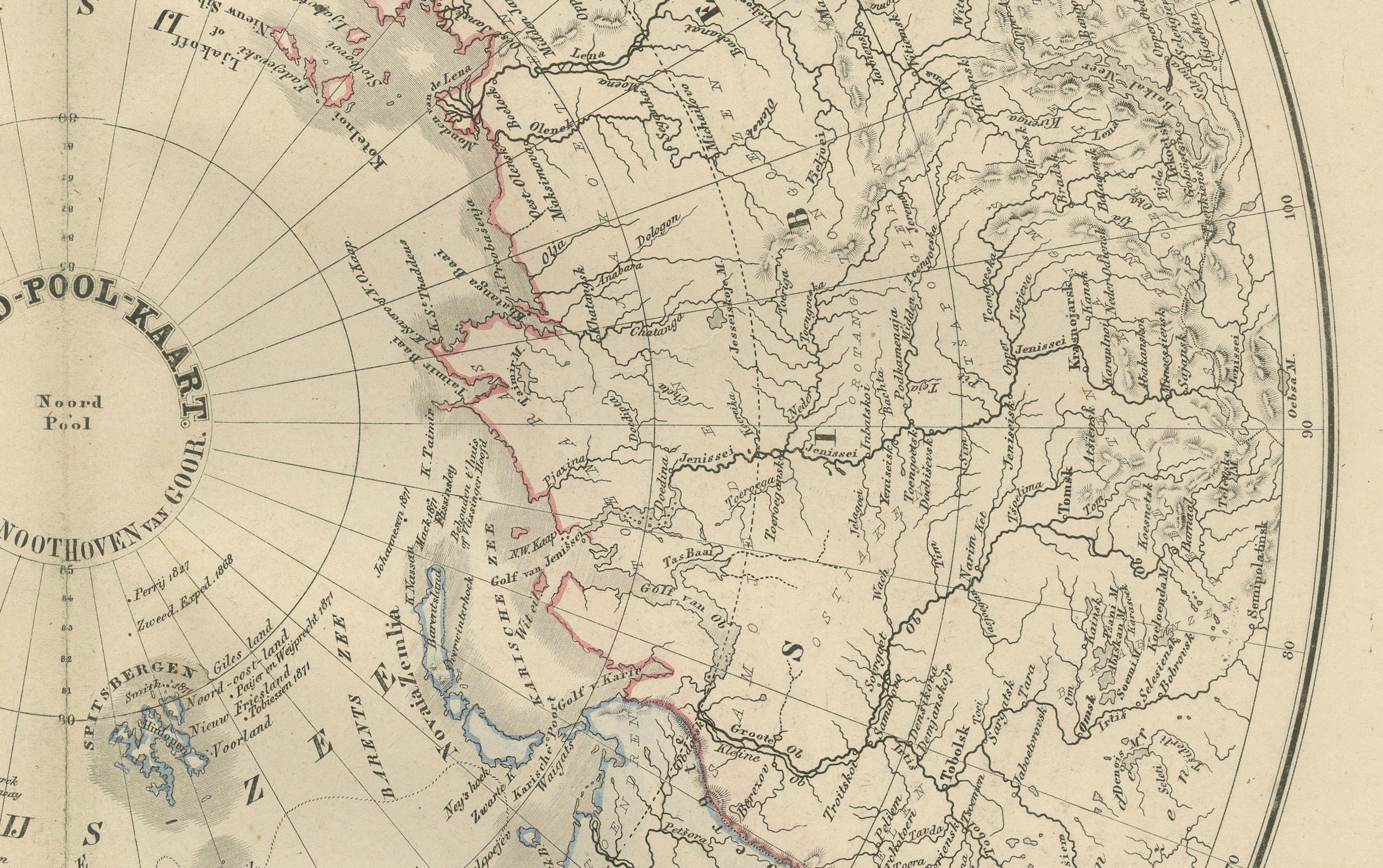 Carte de l'hémisphère nord centrée sur le pôle nord, Leyde 1876 en vente 1