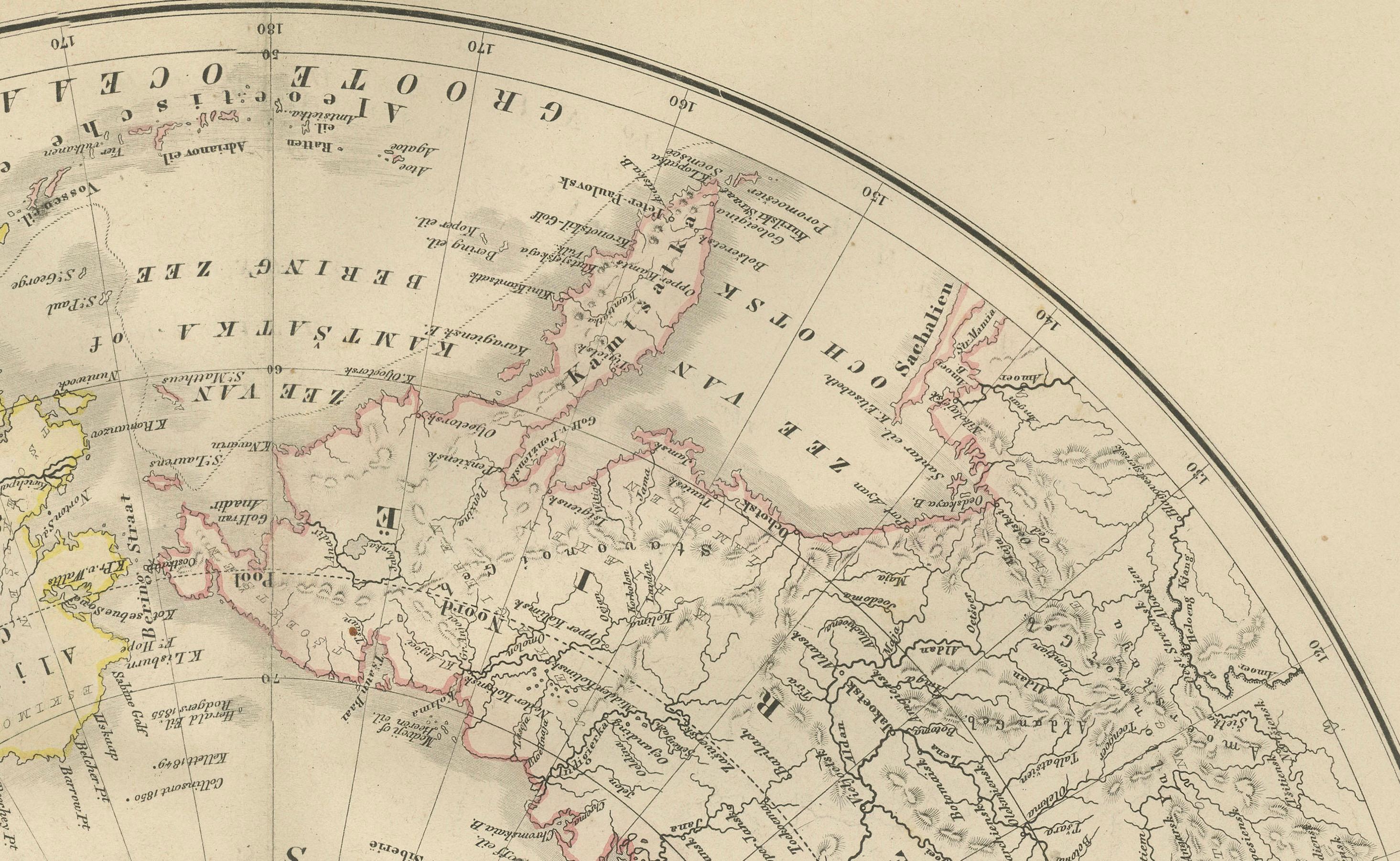Carte de l'hémisphère nord centrée sur le pôle nord, Leyde 1876 en vente 2