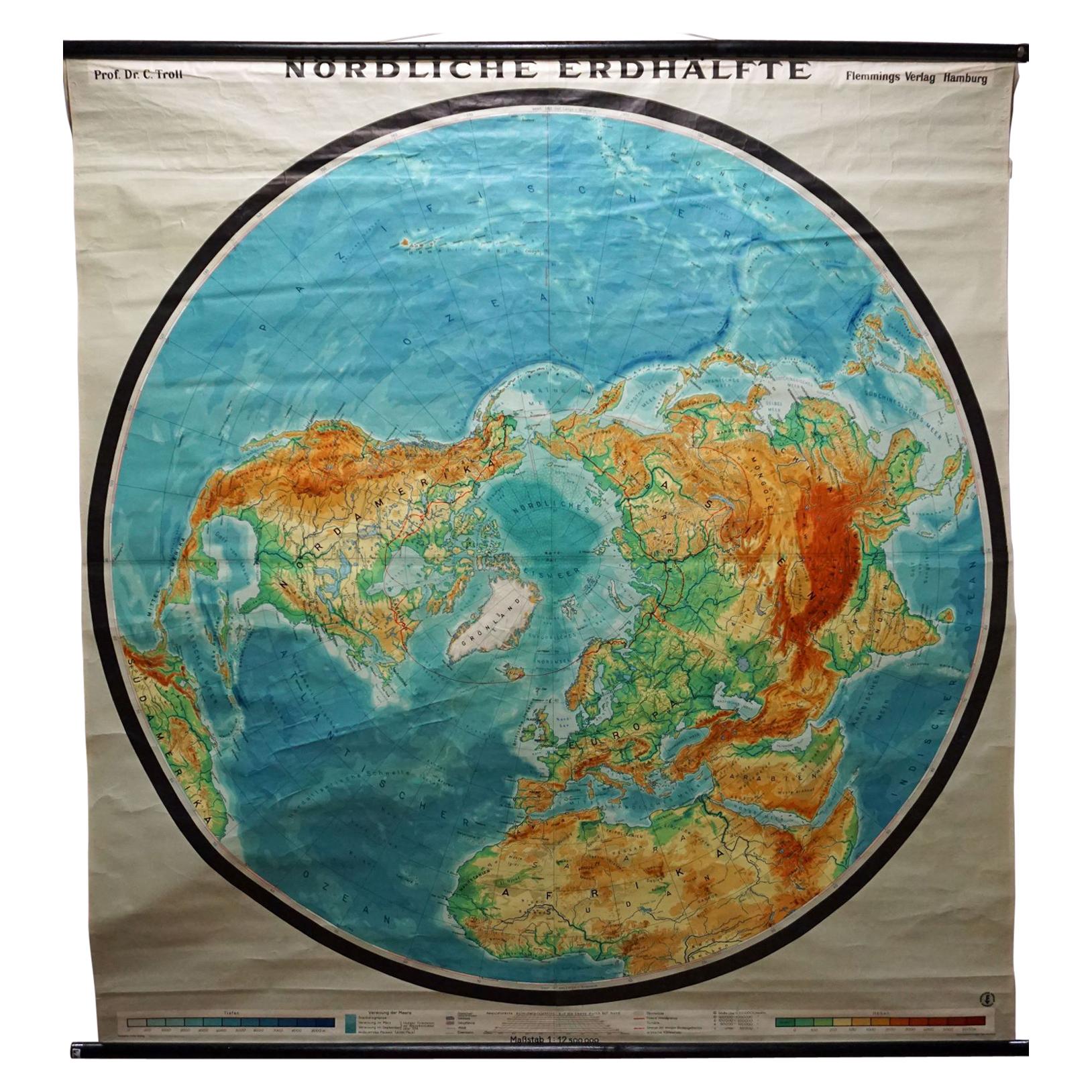 Northern Hemisphere of the Earth Rollable Map Vintage Wall Chart