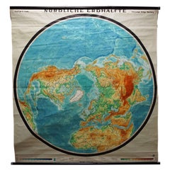 Northern Hemisphere of the Earth Rollable Map Vintage Wall Chart World Mural