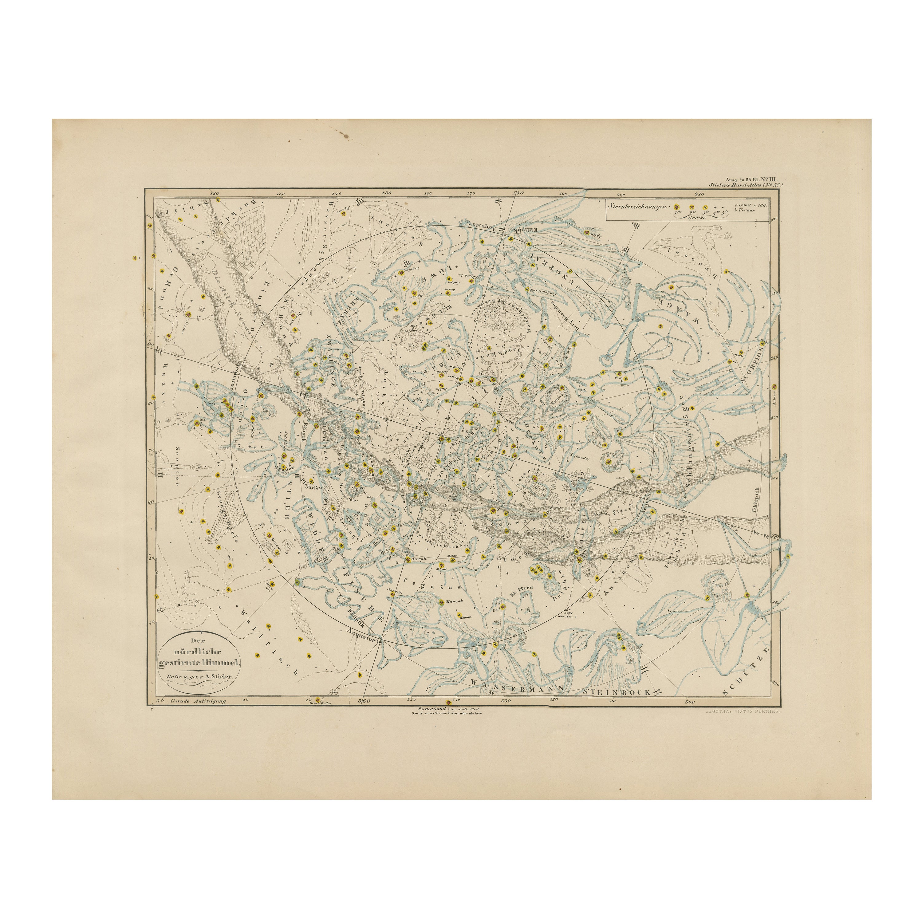 Northern Hemisphere Star Map – Constellations & Astronomical Chart, c.1858