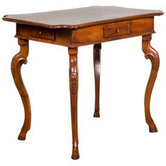 Northern Italian 1720s Régence Walnut Side Table with Four Drawers and Cabrioles