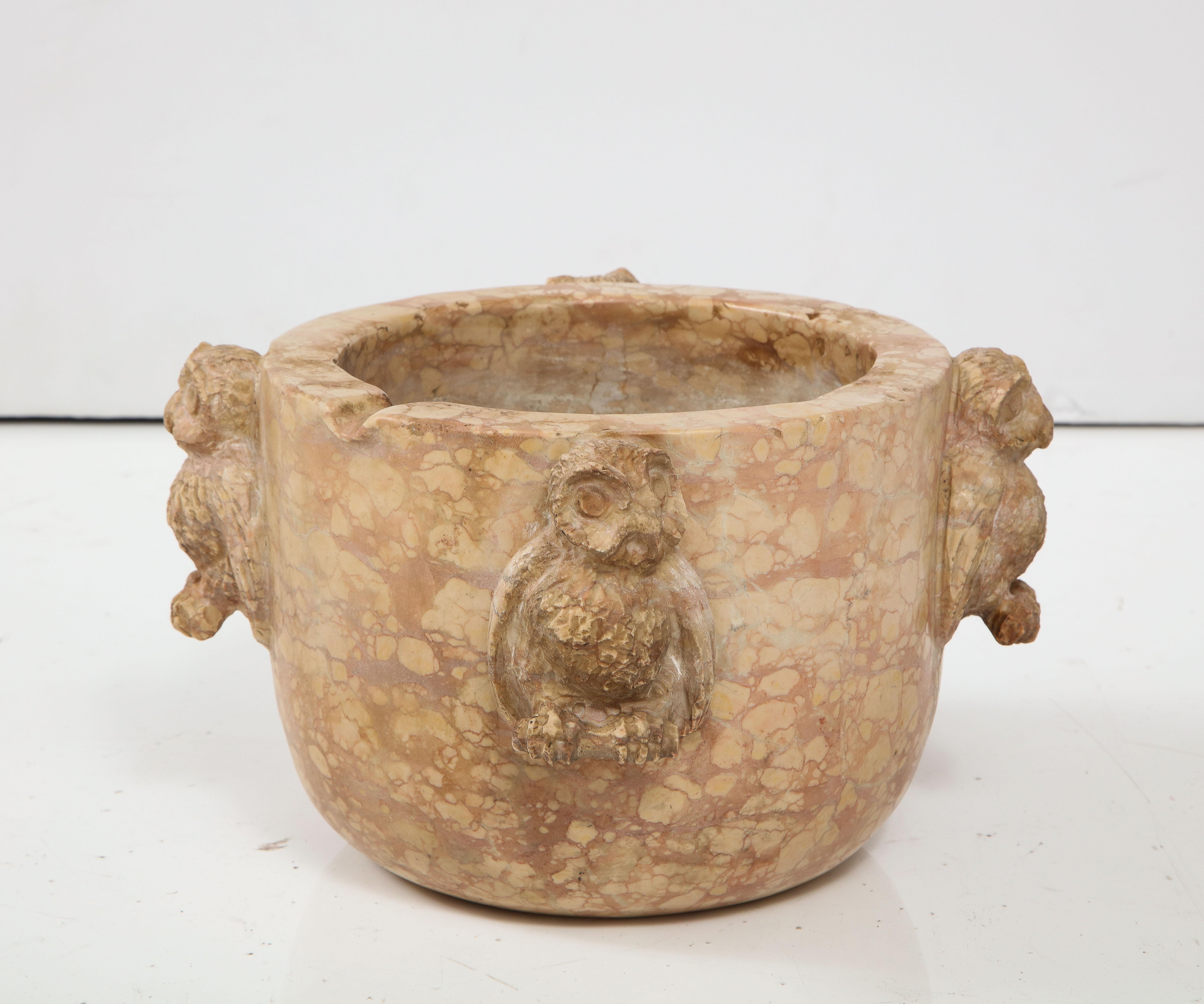 Breccia Marble Northern Italian 17th Century Marble Mortar with Carved Owl Decoration For Sale