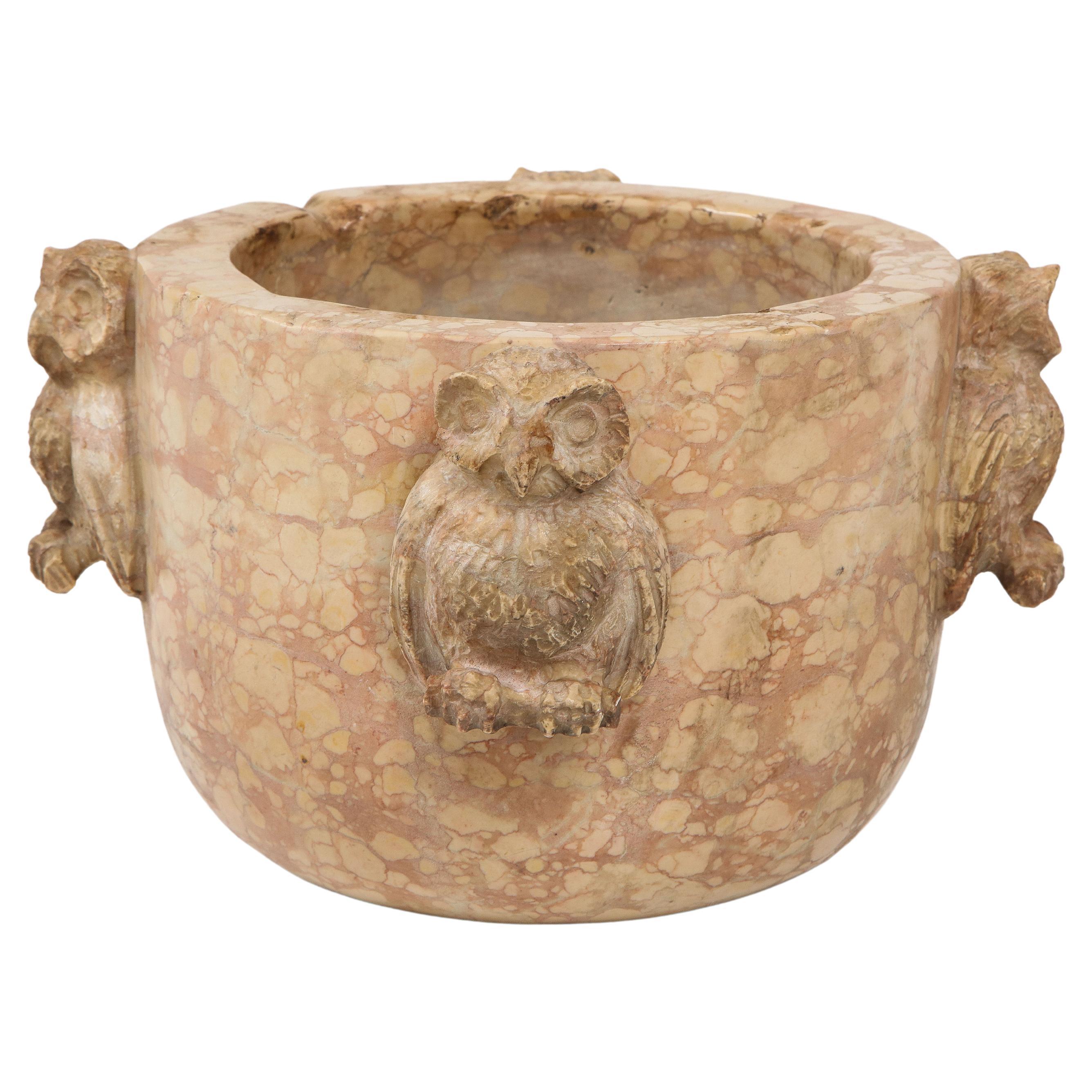 Northern Italian 17th Century Marble Mortar with Carved Owl Decoration