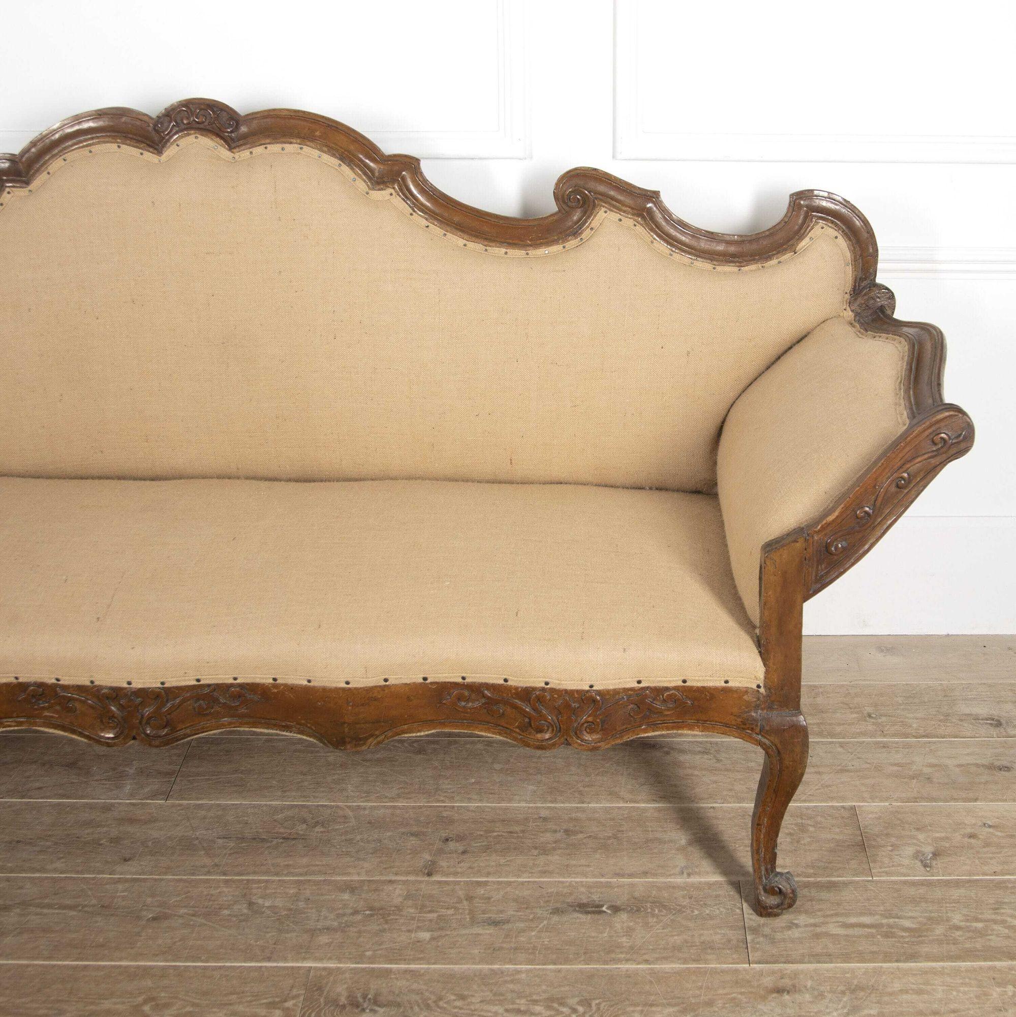 Rococo Northern Italian 18th Century Walnut Sofa For Sale