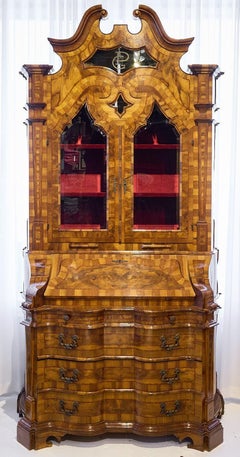 Northern Italian Baroque Secretary, lined in red velvet, Venice Circa 1900