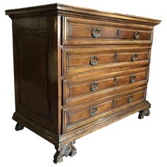 Northern Italian Baroque Walnut Commode 18th Century Chest of Four Drawers