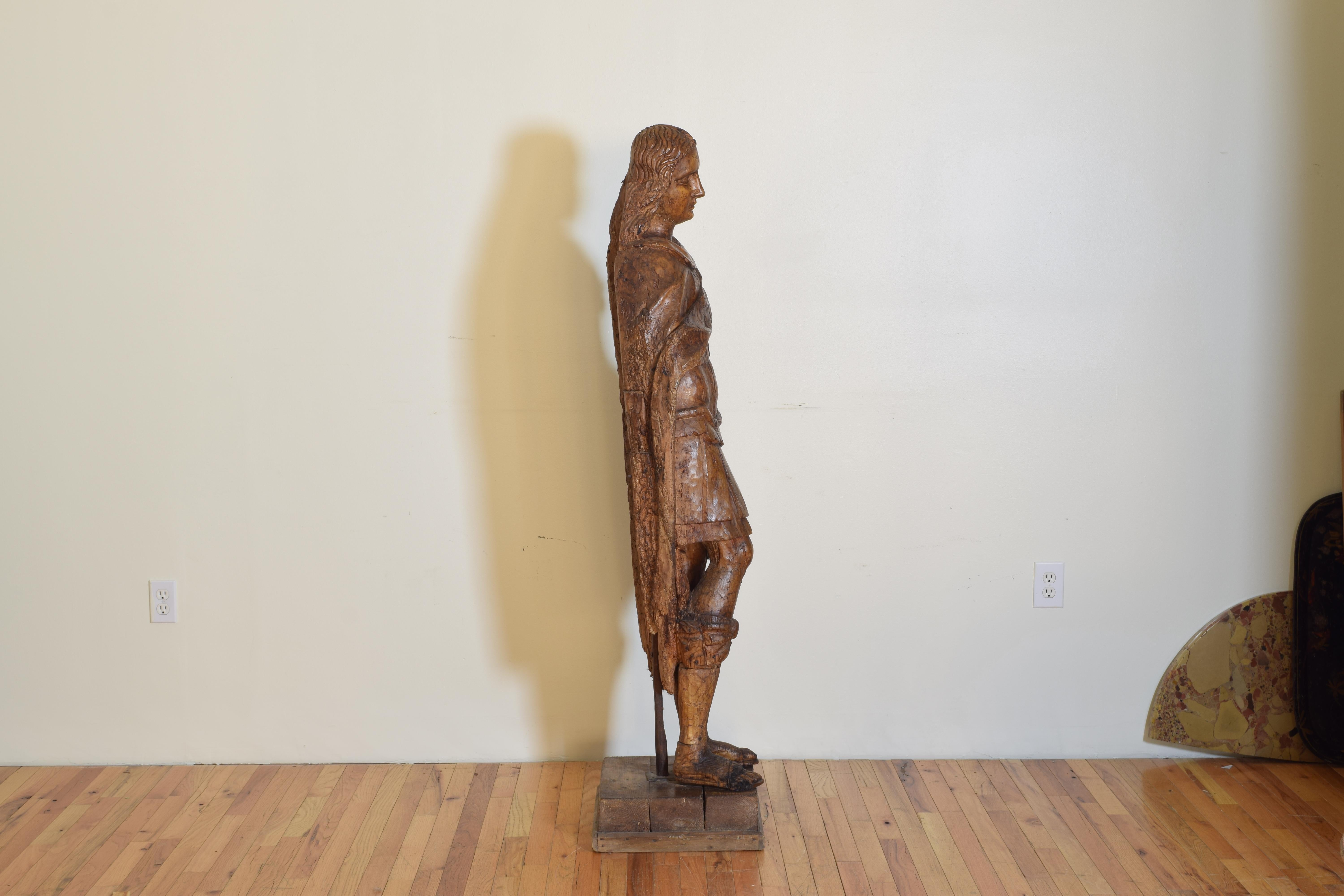 Northern Italian Carved Pinewood Sculpture of Saint Michael, Early 18th Century In Good Condition In Atlanta, GA