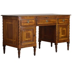 Northern Italian Carved Walnut and Inlaid Scrittoio Desk, Early 19th Century