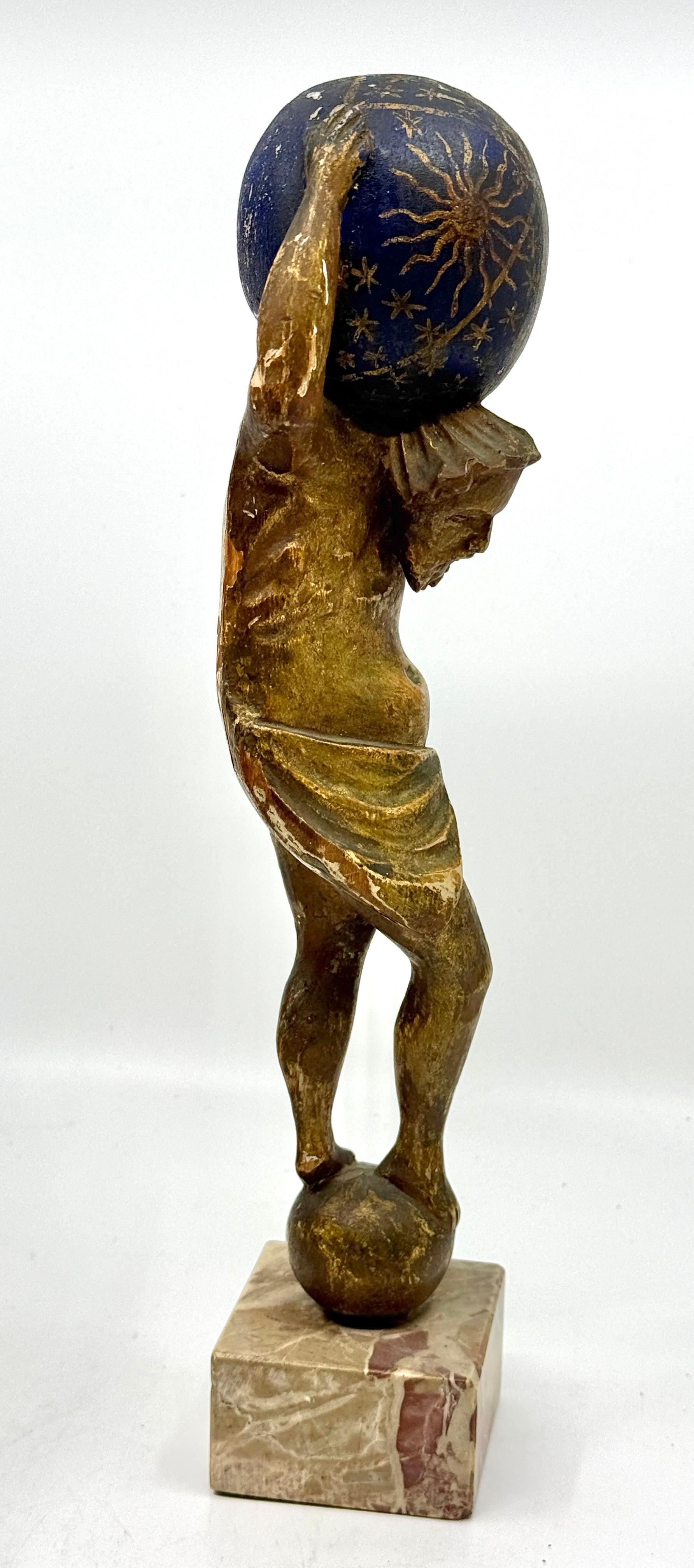 Northern Italian Carved Wood & Gessoed Atlas with Celestial Globe Circa 1800 in vendita 3