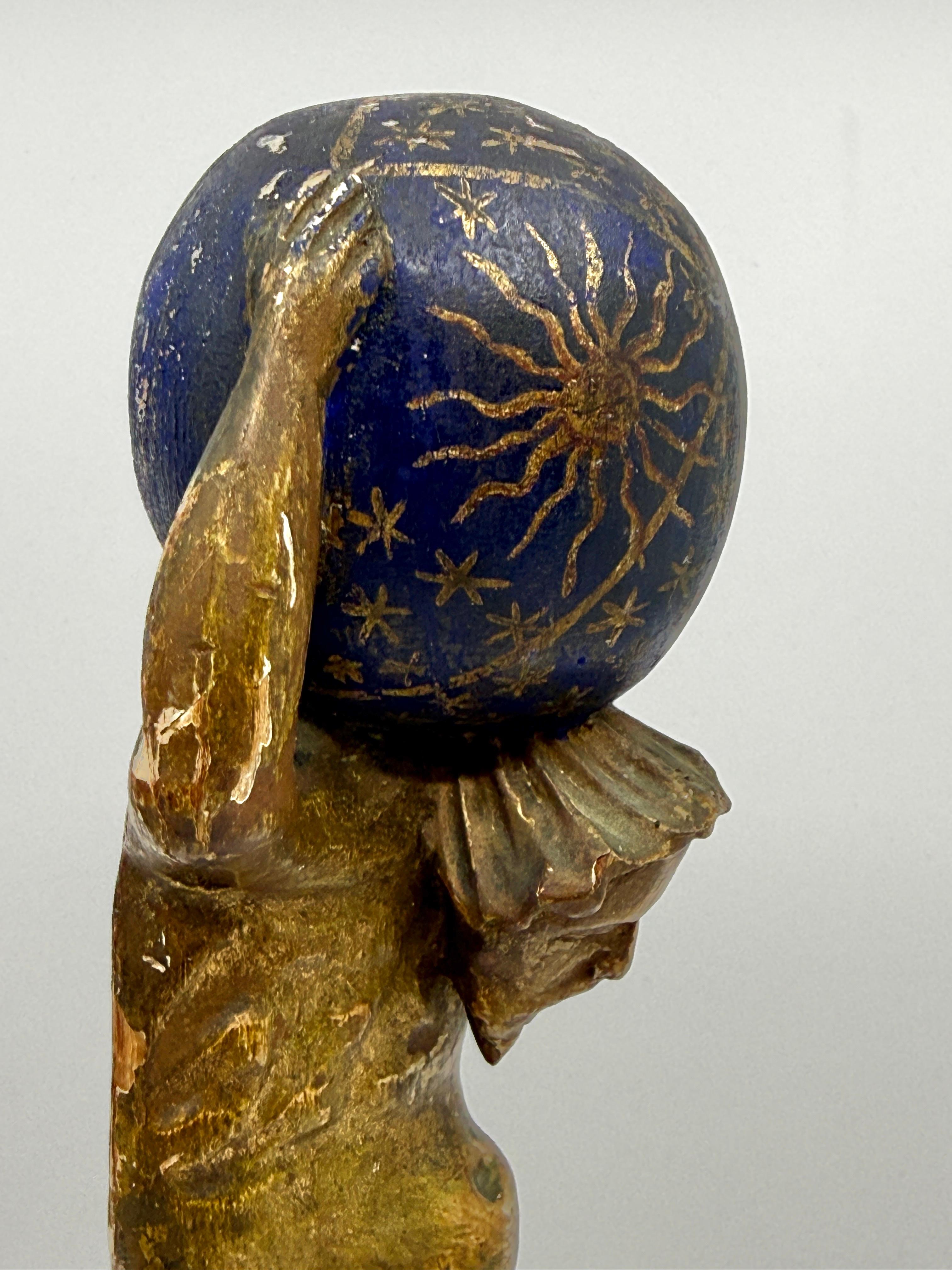 Northern Italian Carved Wood & Gessoed Atlas with Celestial Globe Circa 1800 in vendita 4