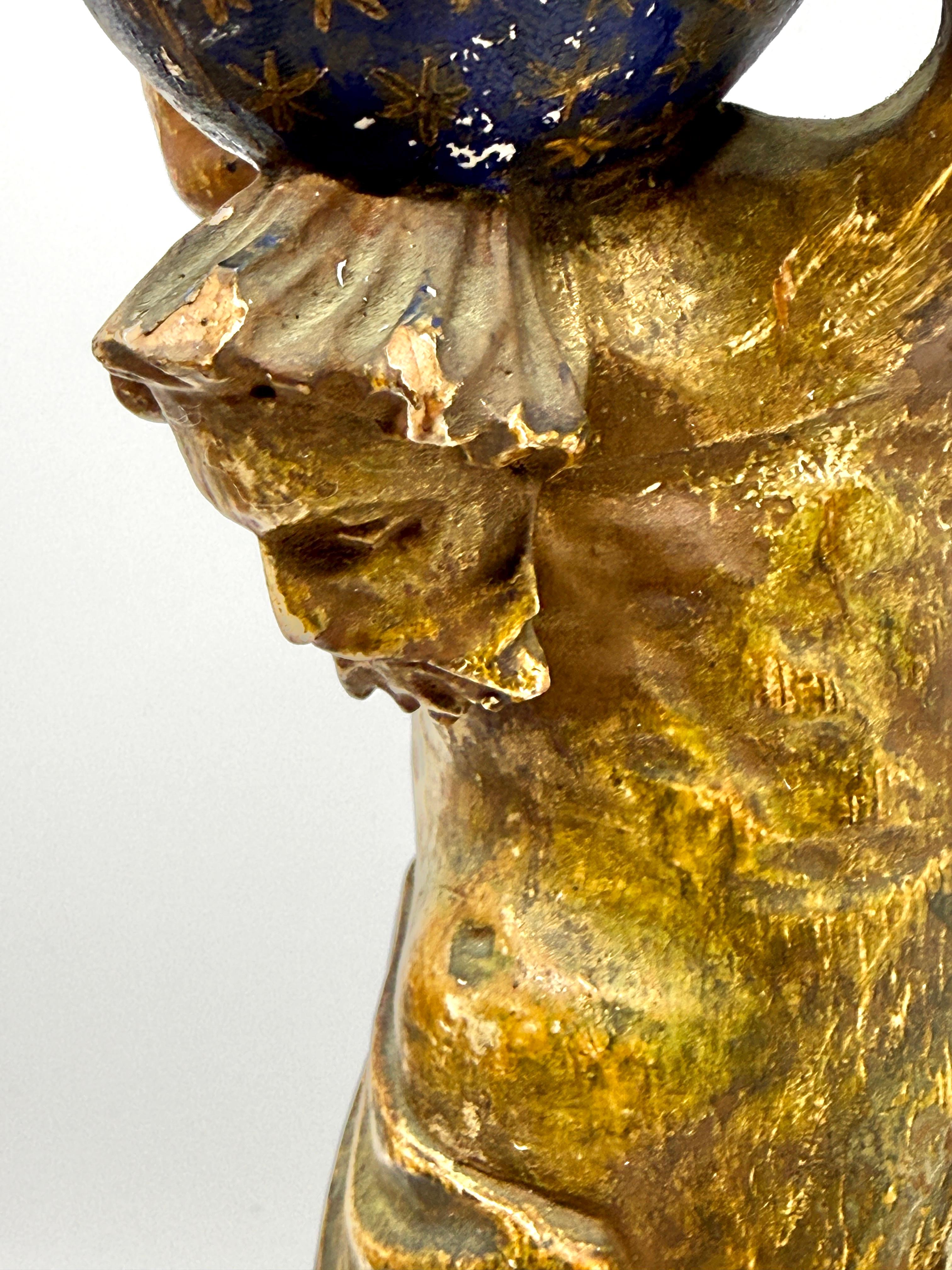 Fatto a mano Northern Italian Carved Wood & Gessoed Atlas with Celestial Globe Circa 1800 in vendita