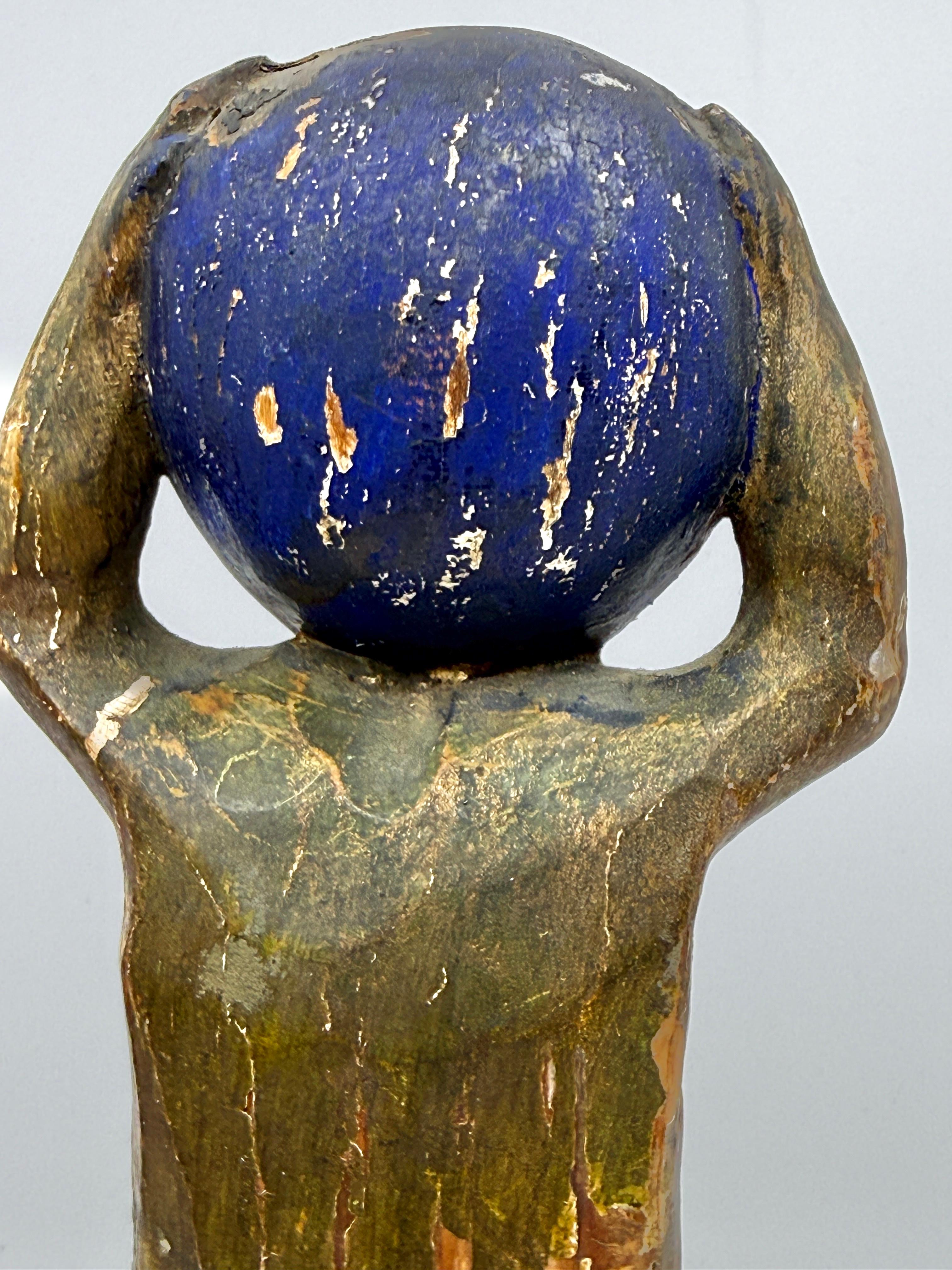 Legno Northern Italian Carved Wood & Gessoed Atlas with Celestial Globe Circa 1800 in vendita