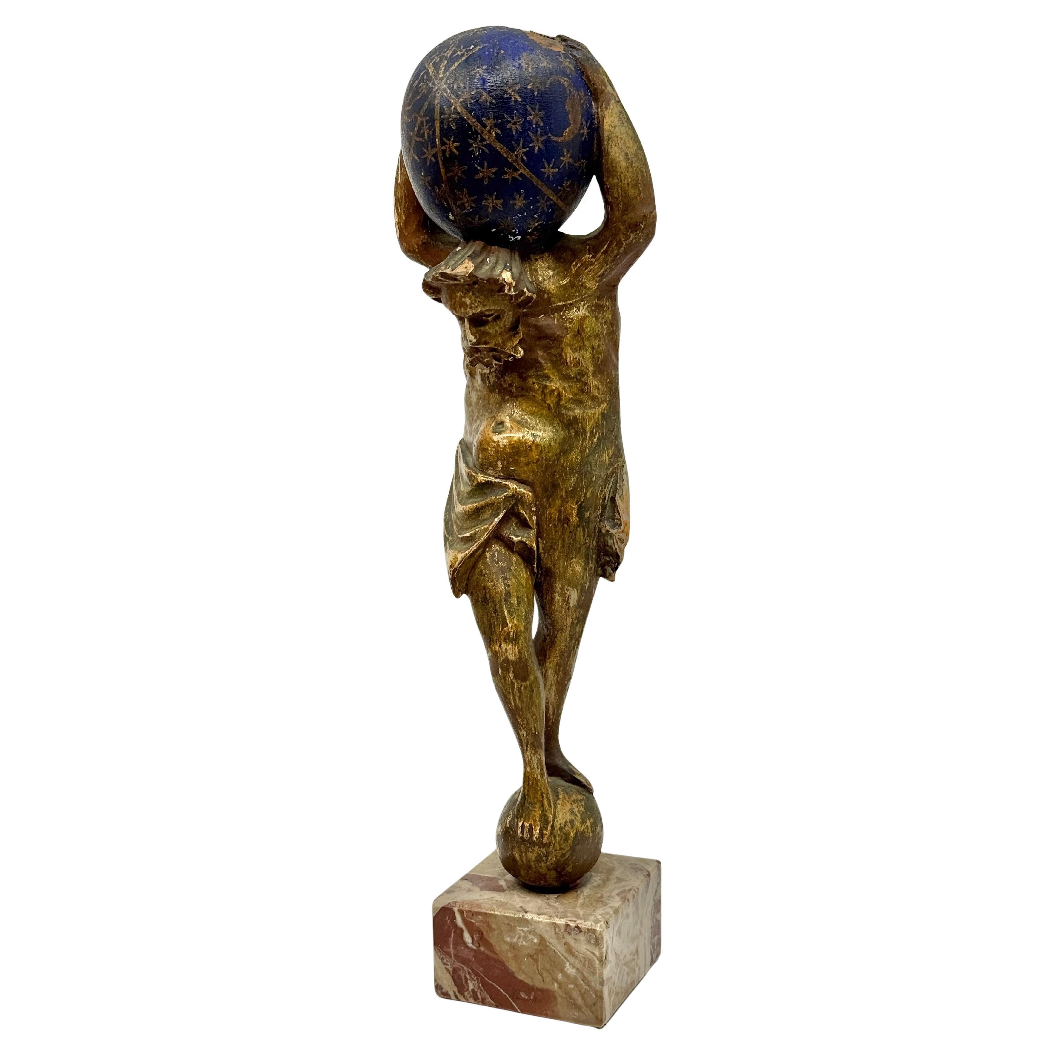 Northern Italian Carved Wood 
Gessoed Atlas with Celestial Globe Circa 1800 in vendita