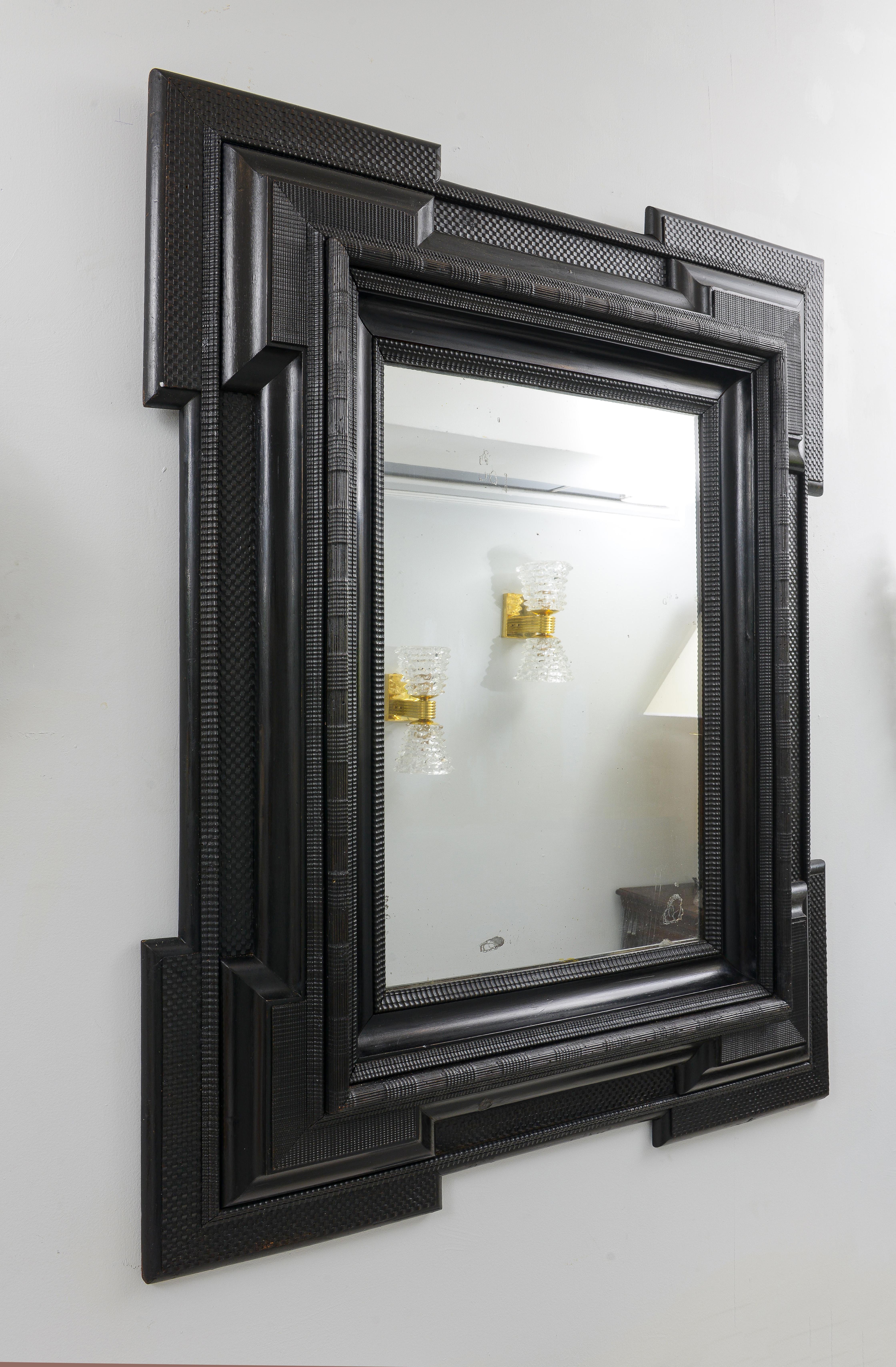 Ebonized Northern Italian Hand-Carved Mirror in the Baroque Manner  For Sale
