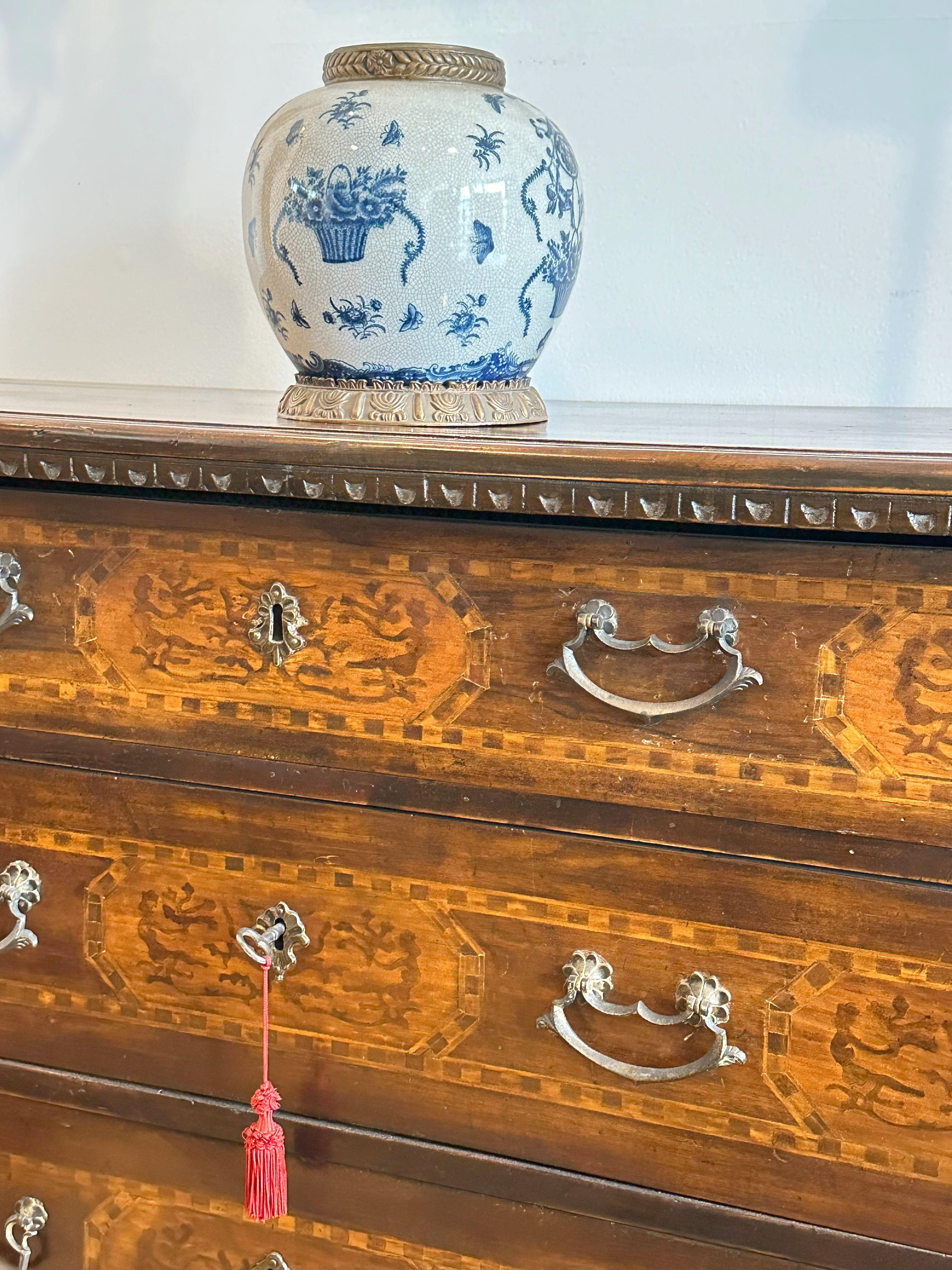 19th Century Northern Italian Inlaid Walnut Chest of Drawers For Sale
