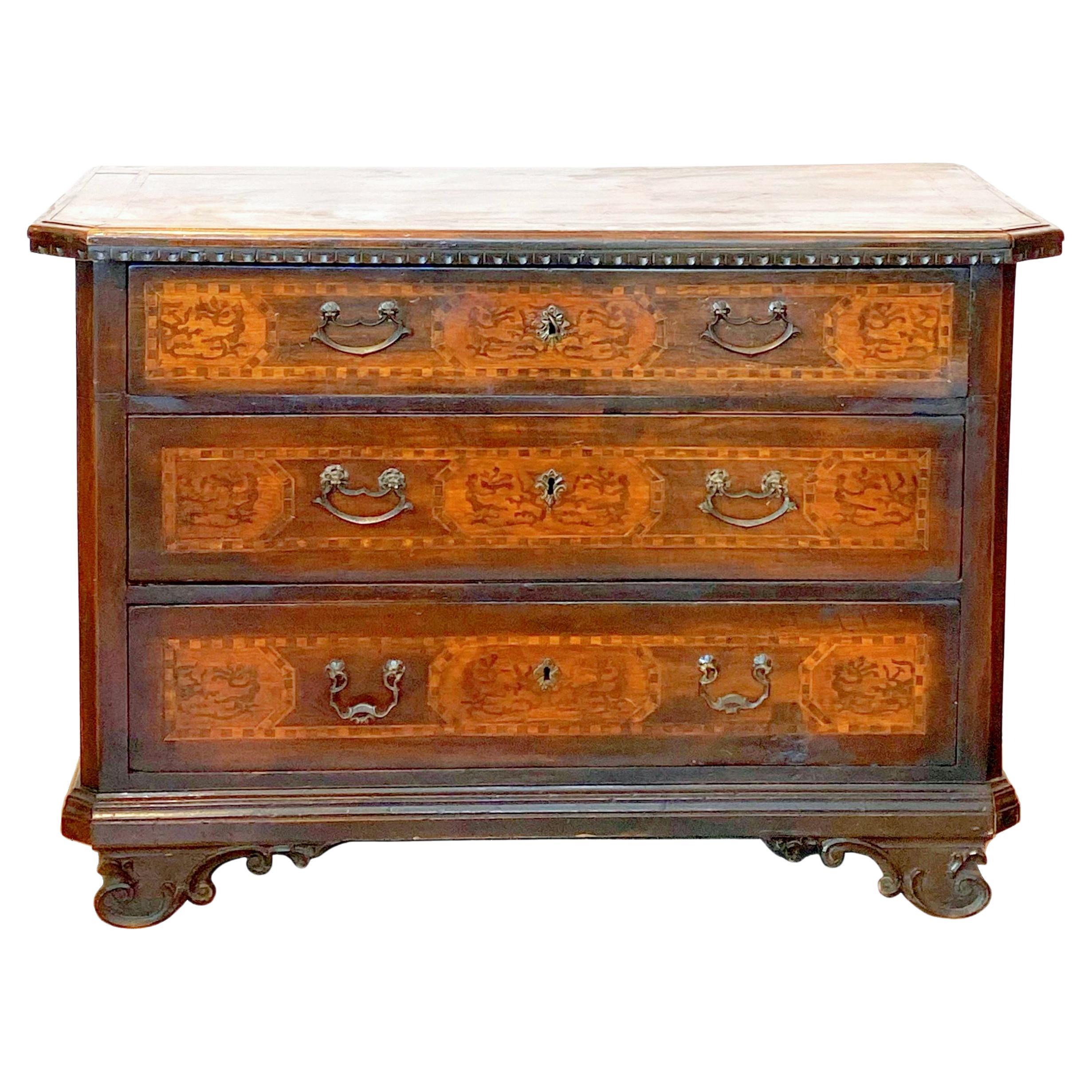 Northern Italian Inlaid Walnut Chest of Drawers  For Sale