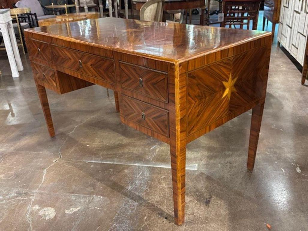 Italiano Northern Italian Inlaid Walnut Desk with Star Design in vendita