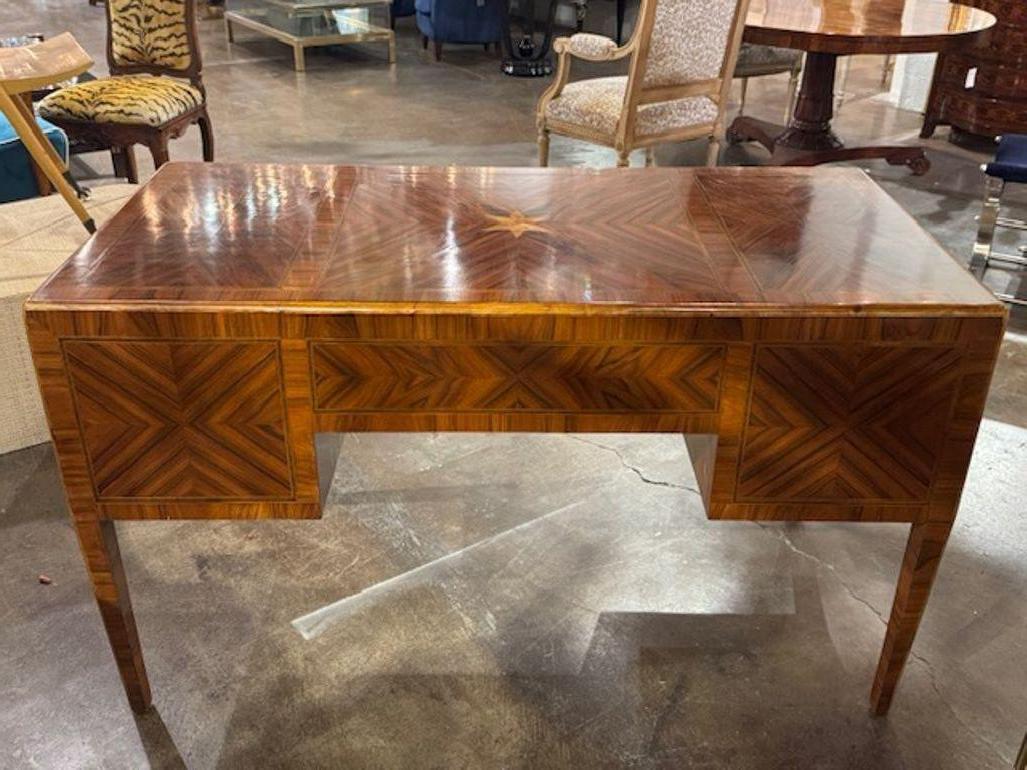 Intarsio Northern Italian Inlaid Walnut Desk with Star Design in vendita