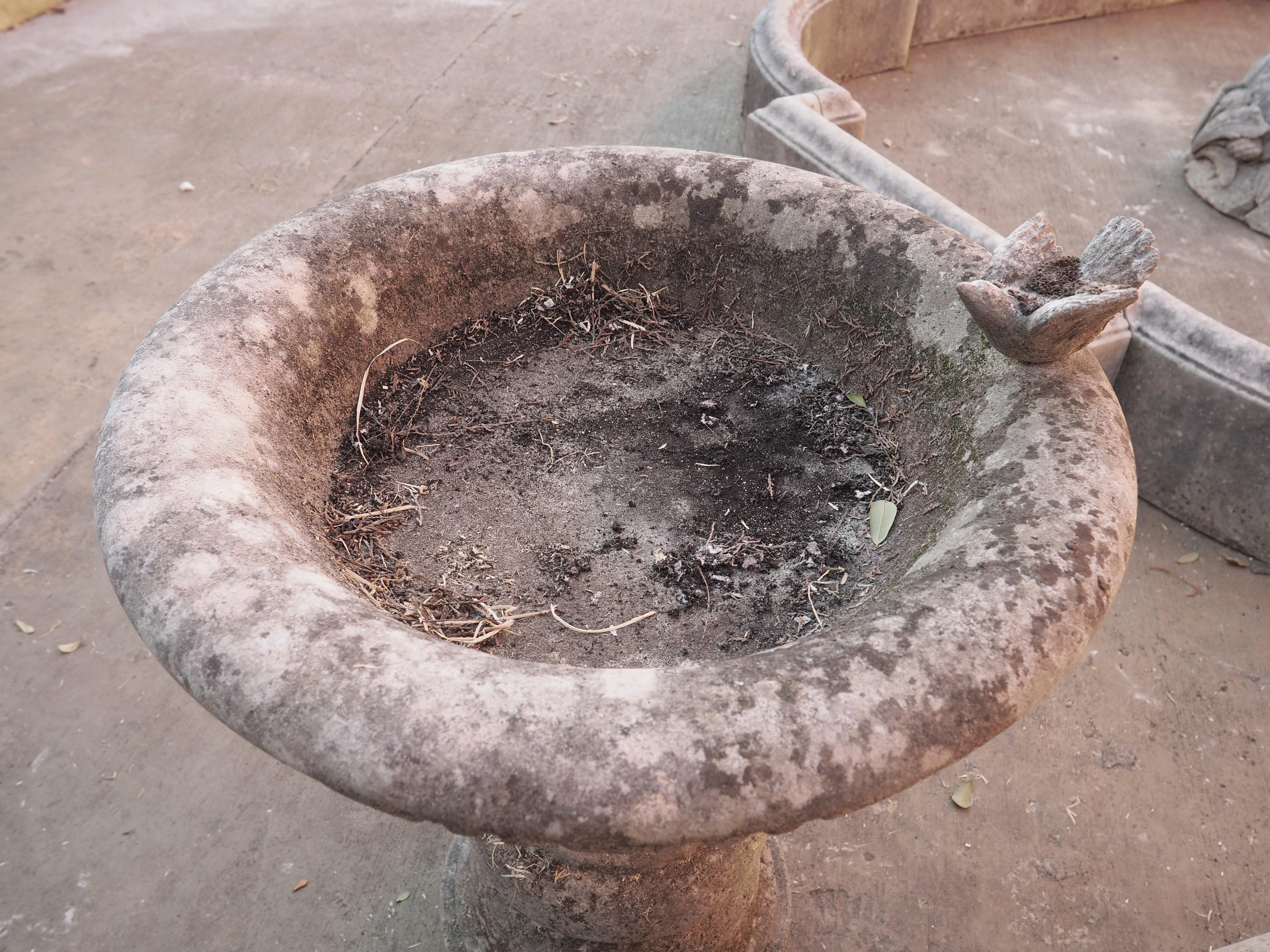 Northern Italian Limestone Birdbath with Carved Bird 9