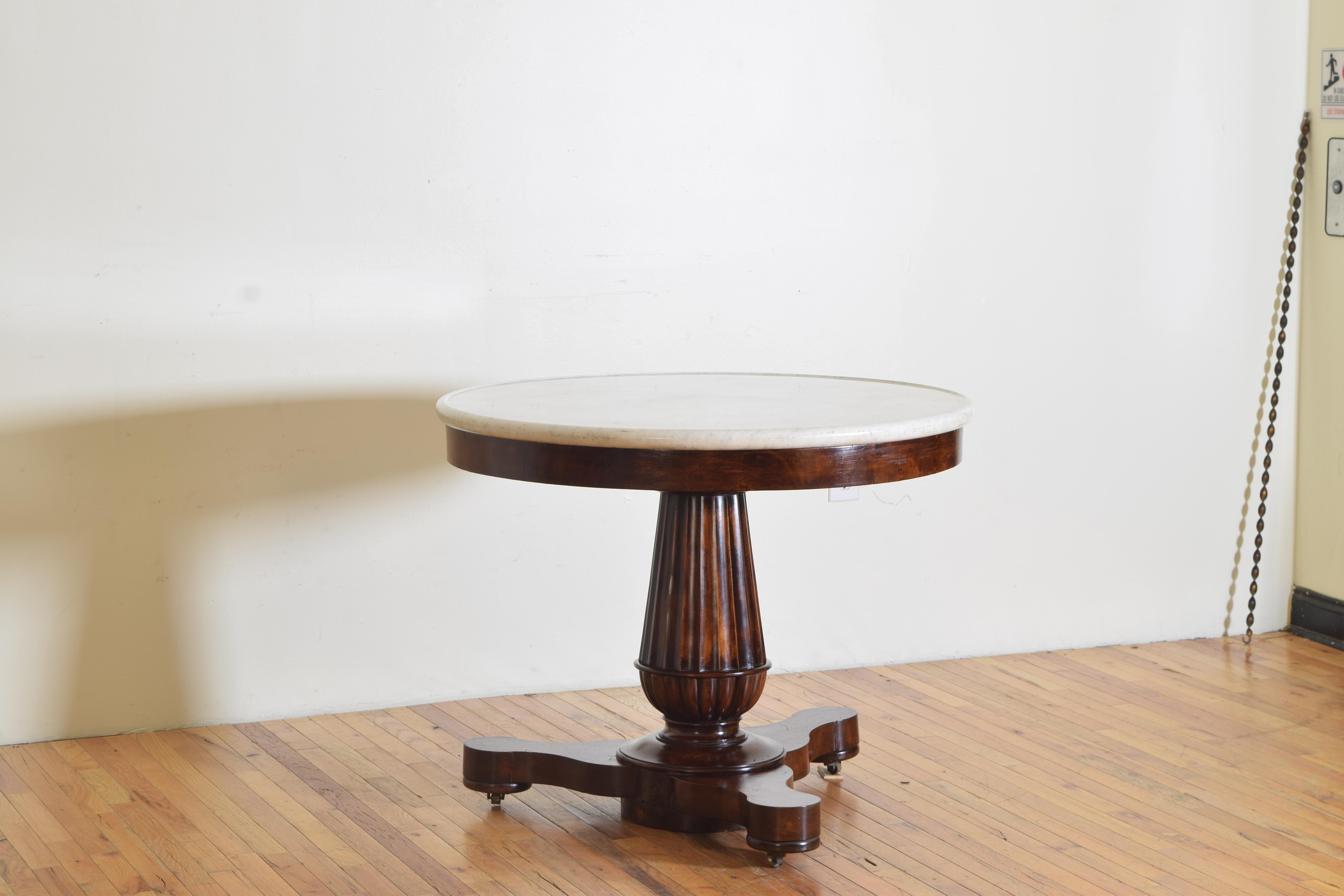 Neoclassical Northern Italian Neoclassic Shaped Walnut Center Table with Marble Top, ca. 1825