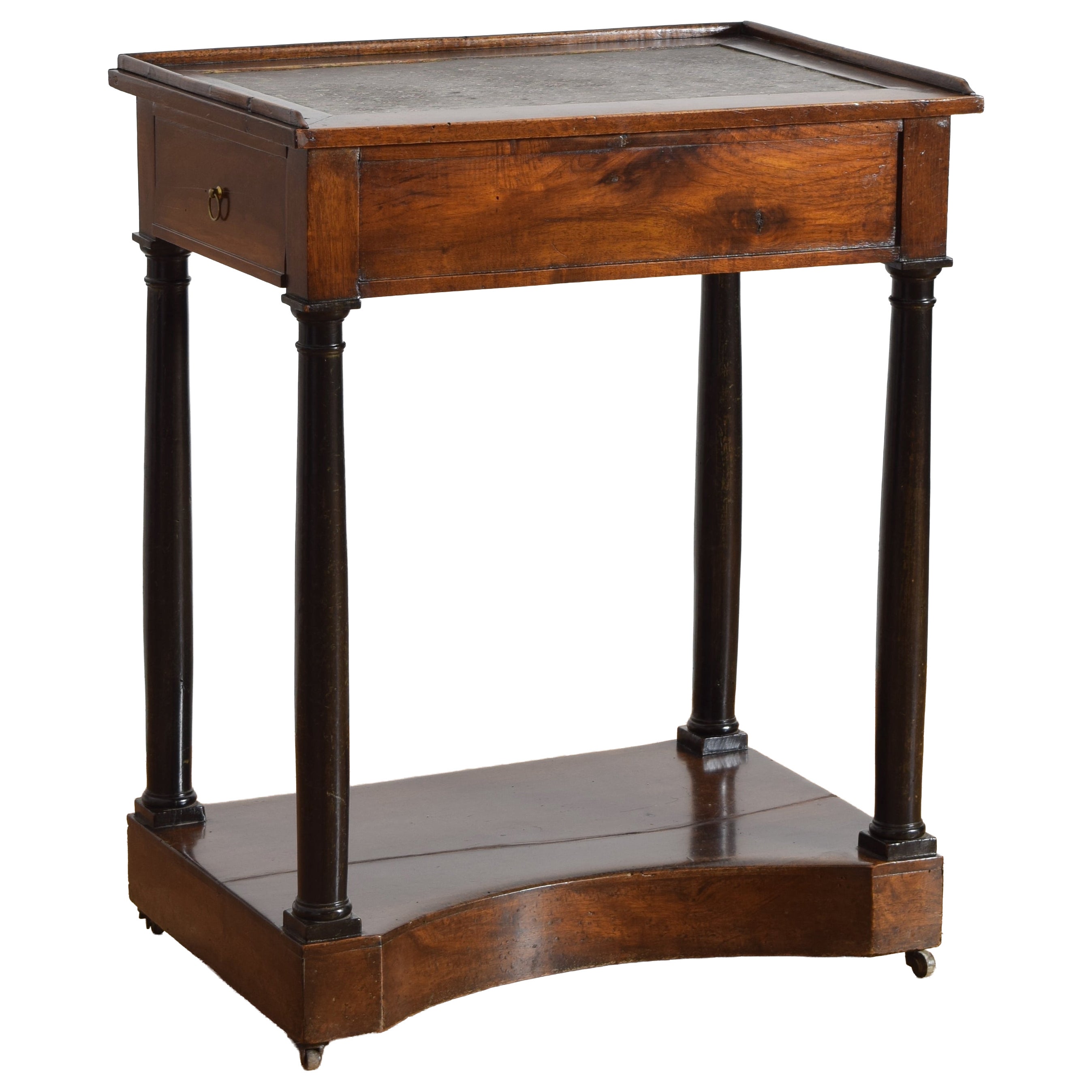 Norditalienischer neoklassischer Nussbaum & ebonisiertes schabloniertes Leder-Schreibtisch im Angebot