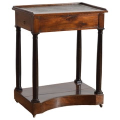 Tavolo da scrittura neoclassico italiano in noce e pelle ebanizzata stencilata