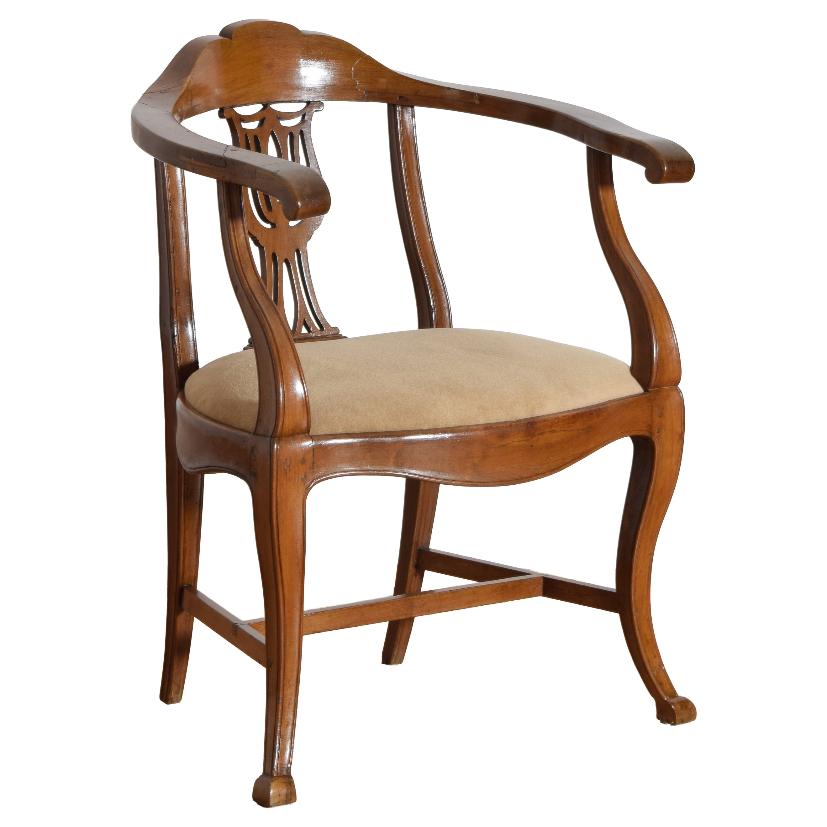Northern Italian Neoclassical Walnut Armchair, early 19thc.