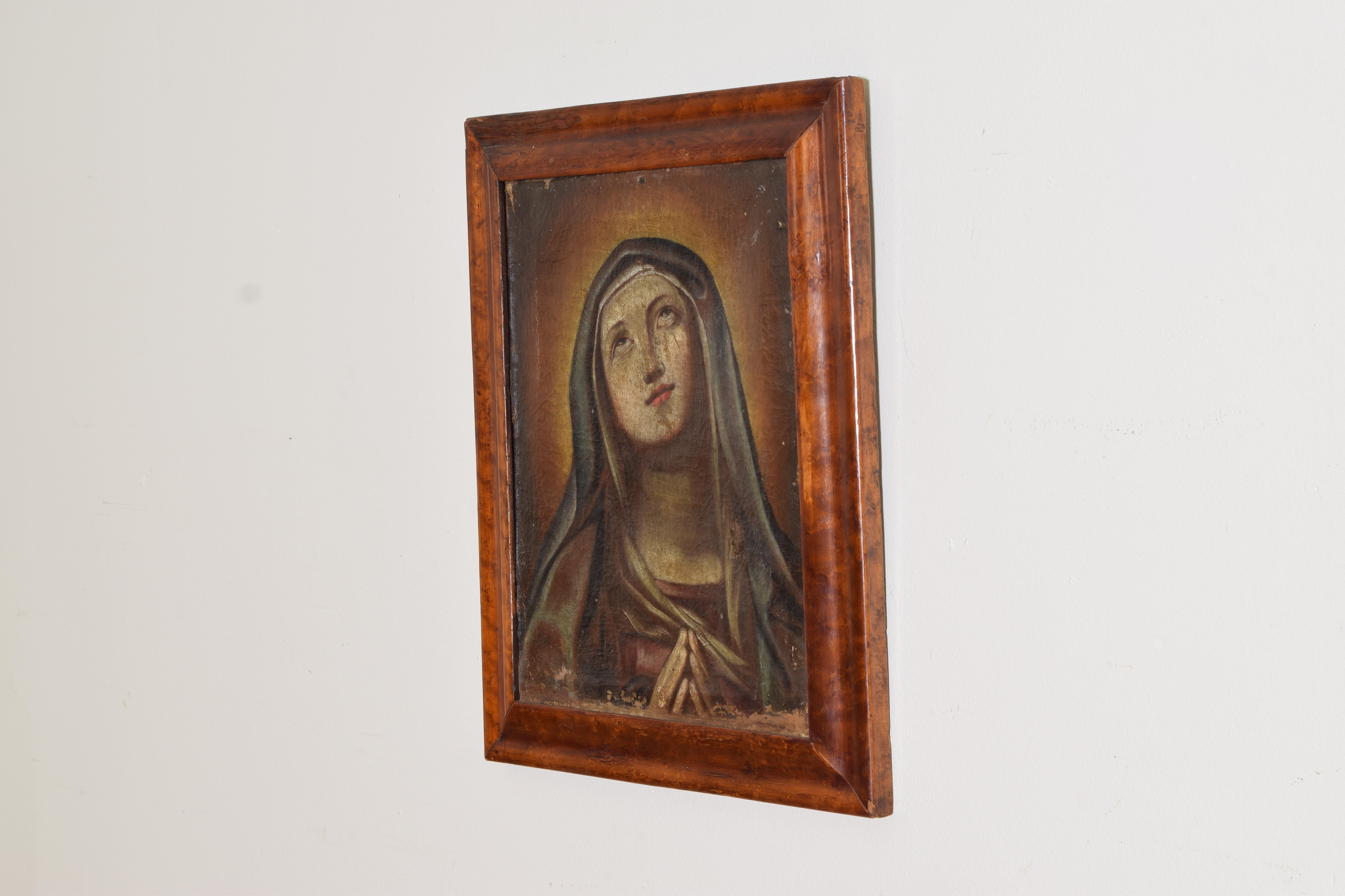 Louis XIV Northern Italian Oil On Canvas of The Madonna in Period Walnut Frame, ca. 1700 For Sale