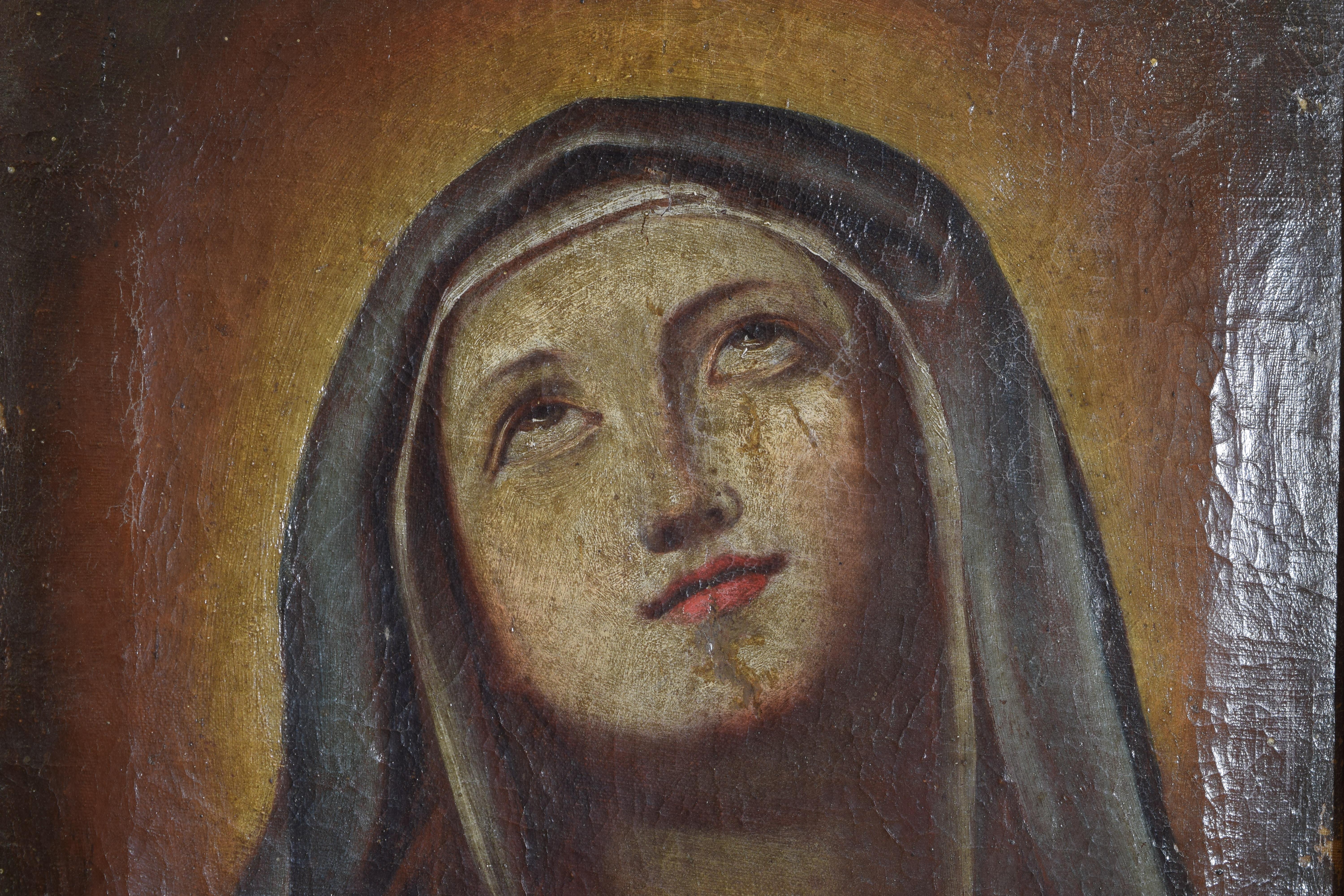 Norditalienisches Öl auf Leinwand der Madonna in Nussbaumrahmen, ca. 1700 im Zustand „Gut“ im Angebot in Atlanta, GA