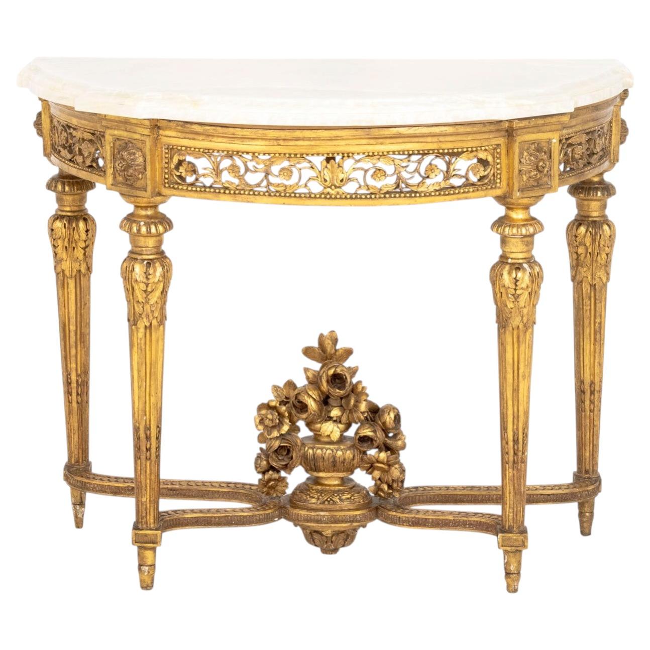 Northern Italian Quartz Top Giltwood Console Table For Sale